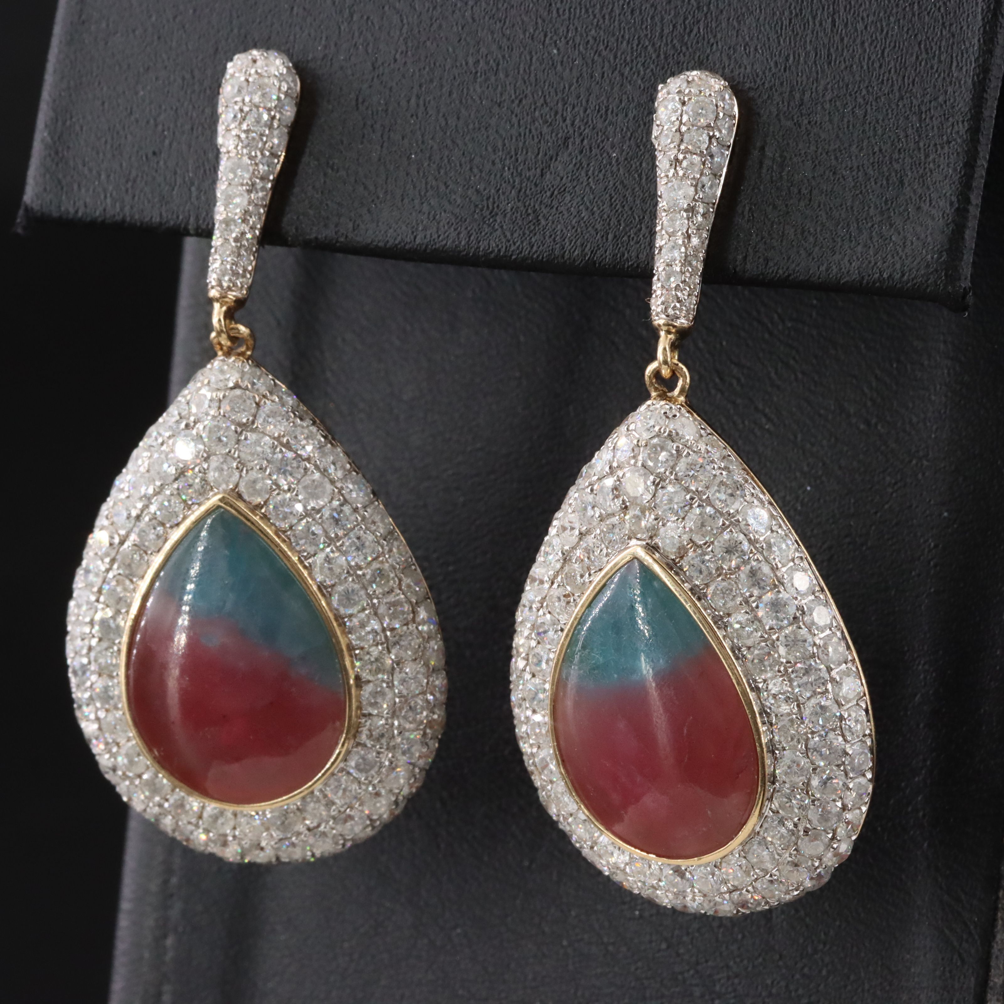 14K Brazillian Paraìba Tourmaline & Mica and Diamond Earrings with GIA Report