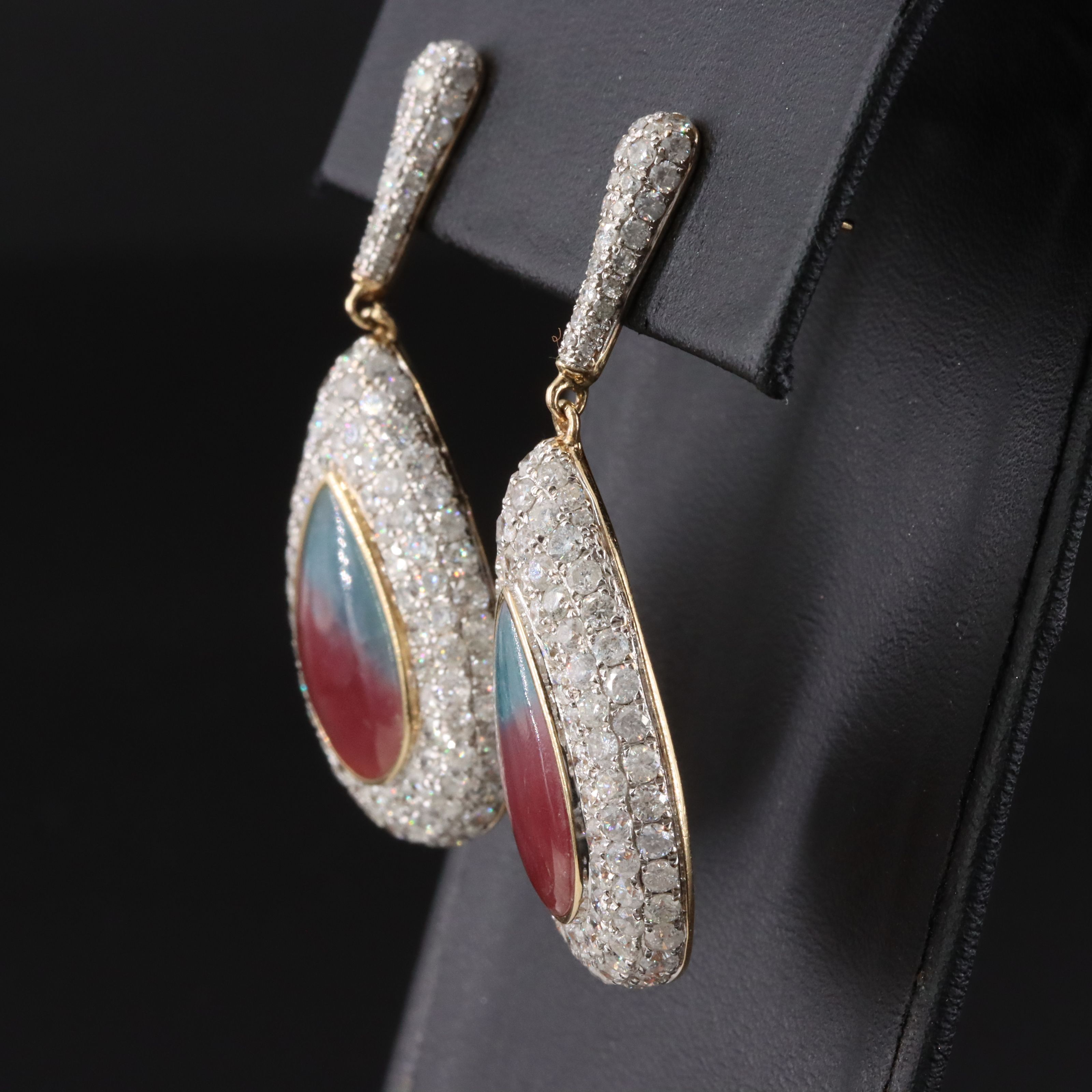 14K Brazillian Paraìba Tourmaline & Mica and Diamond Earrings with GIA Report