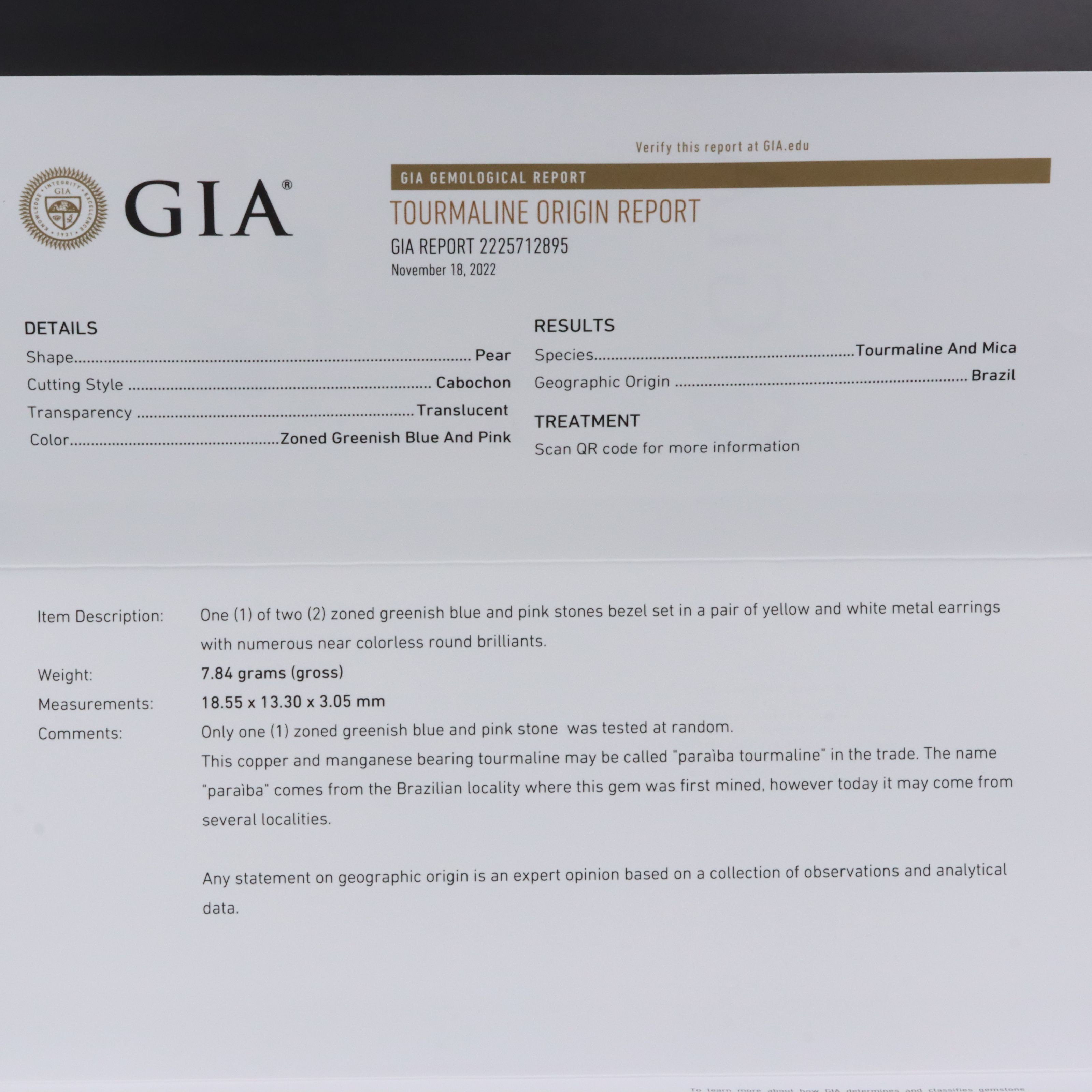 14K Brazillian Paraìba Tourmaline & Mica and Diamond Earrings with GIA Report