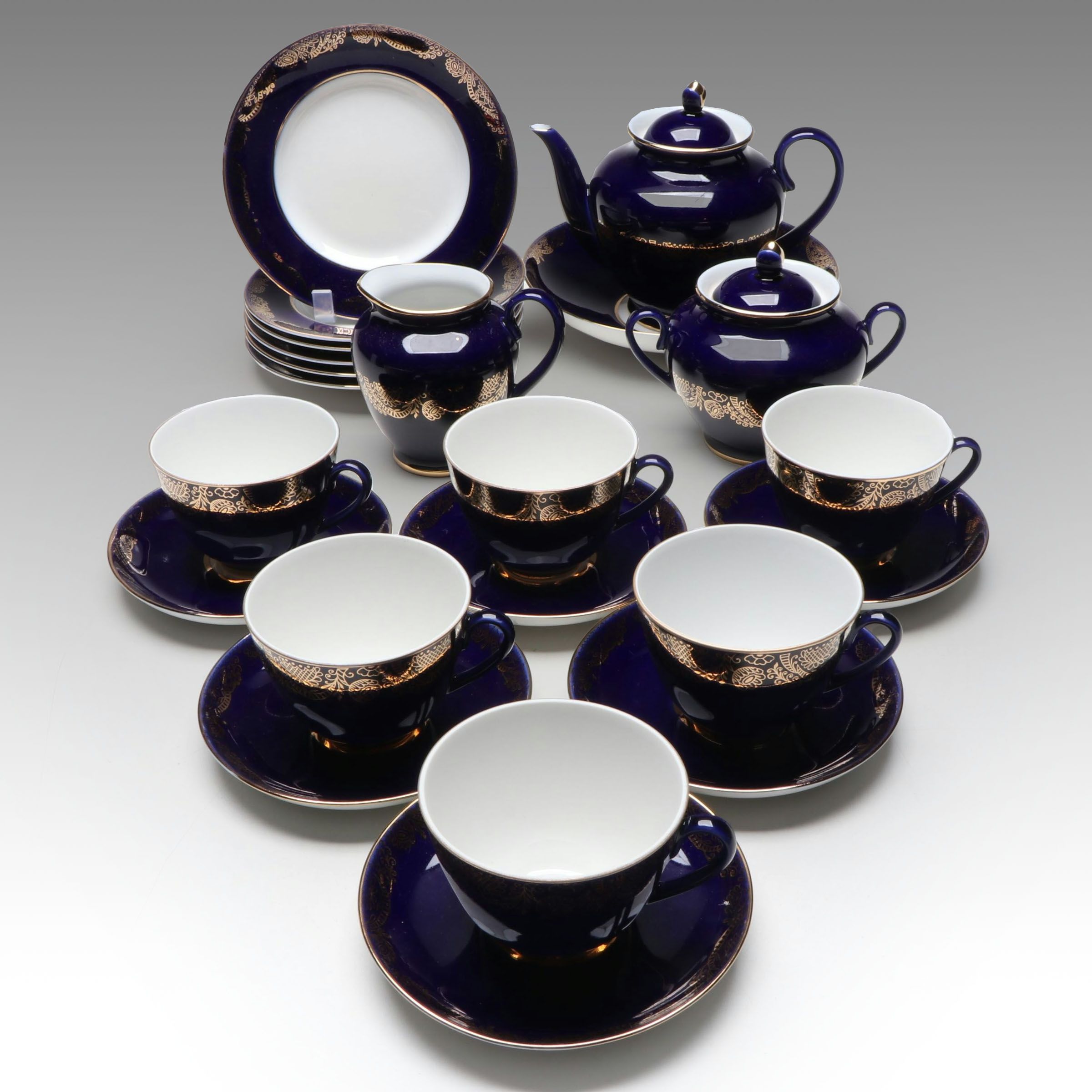 Lomonosov Gilt Cobalt Blue Porcelain Tea Set