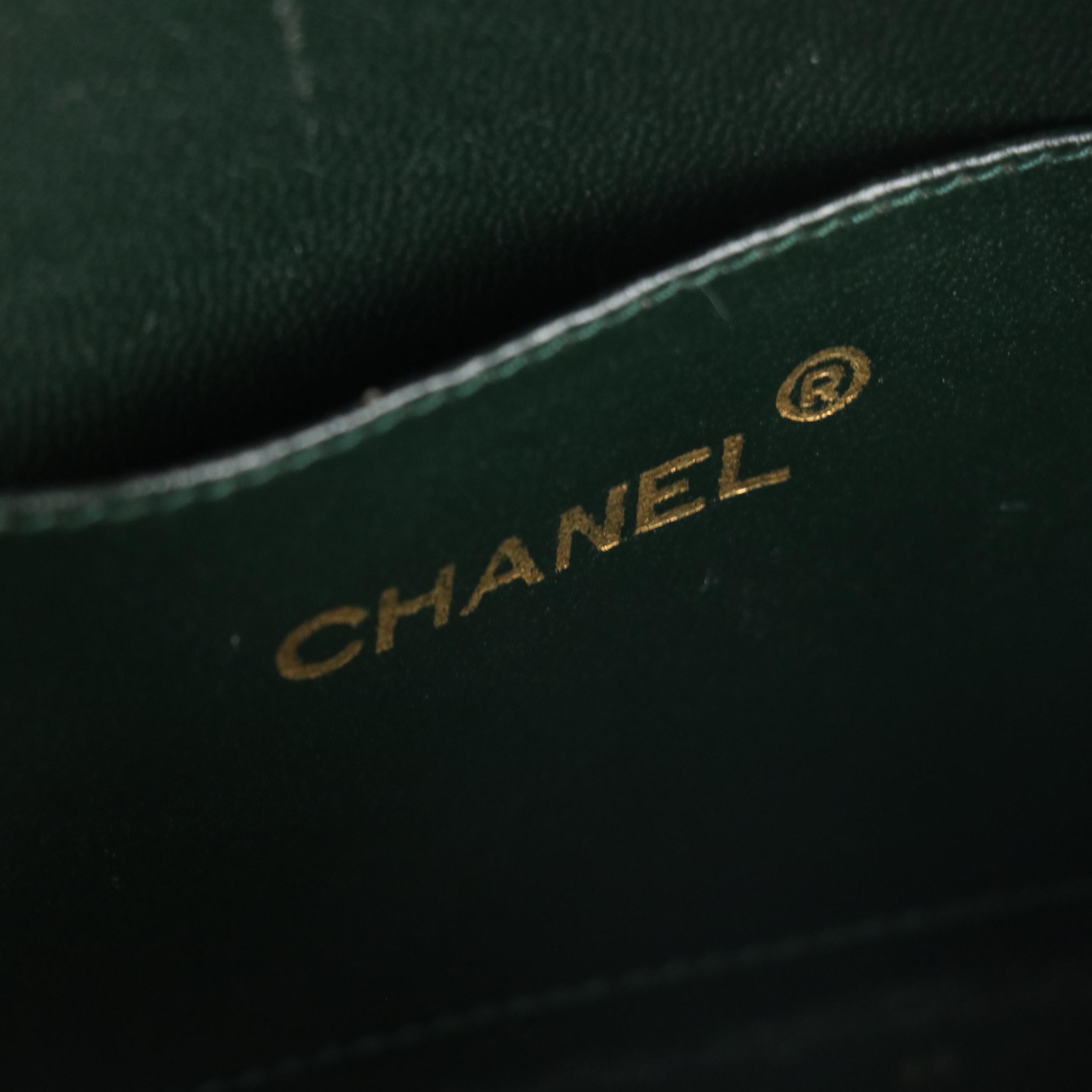 Chanel Half Moon Chain Link Shoulder Bag in Quilted Forest Green Suede