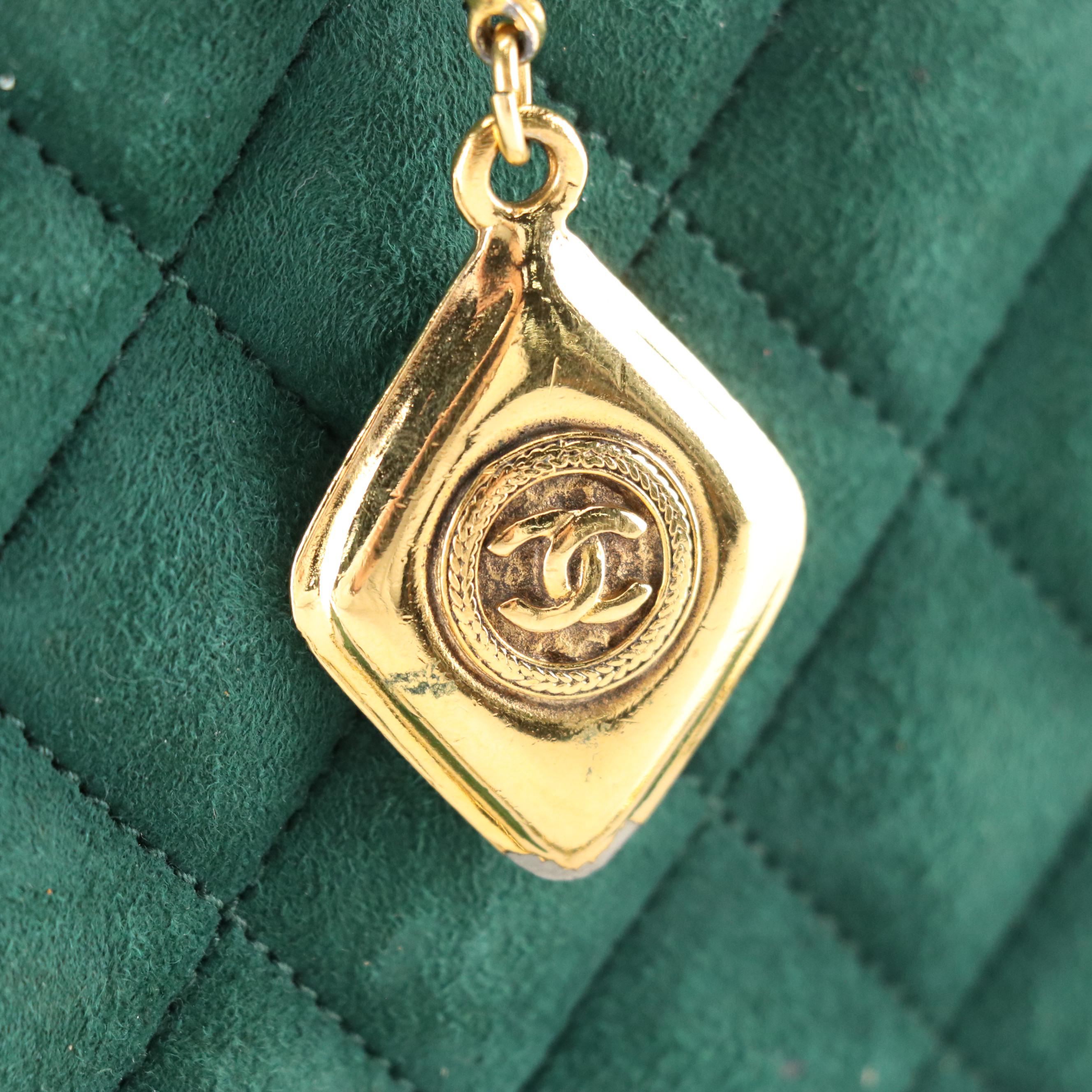 Chanel Half Moon Chain Link Shoulder Bag in Quilted Forest Green Suede