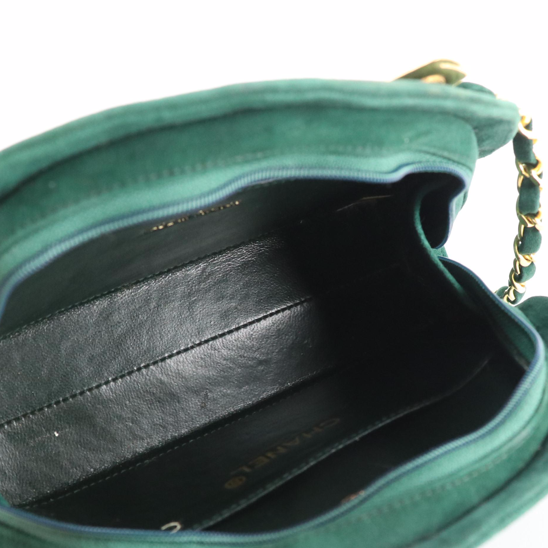 Chanel Half Moon Chain Link Shoulder Bag in Quilted Forest Green Suede