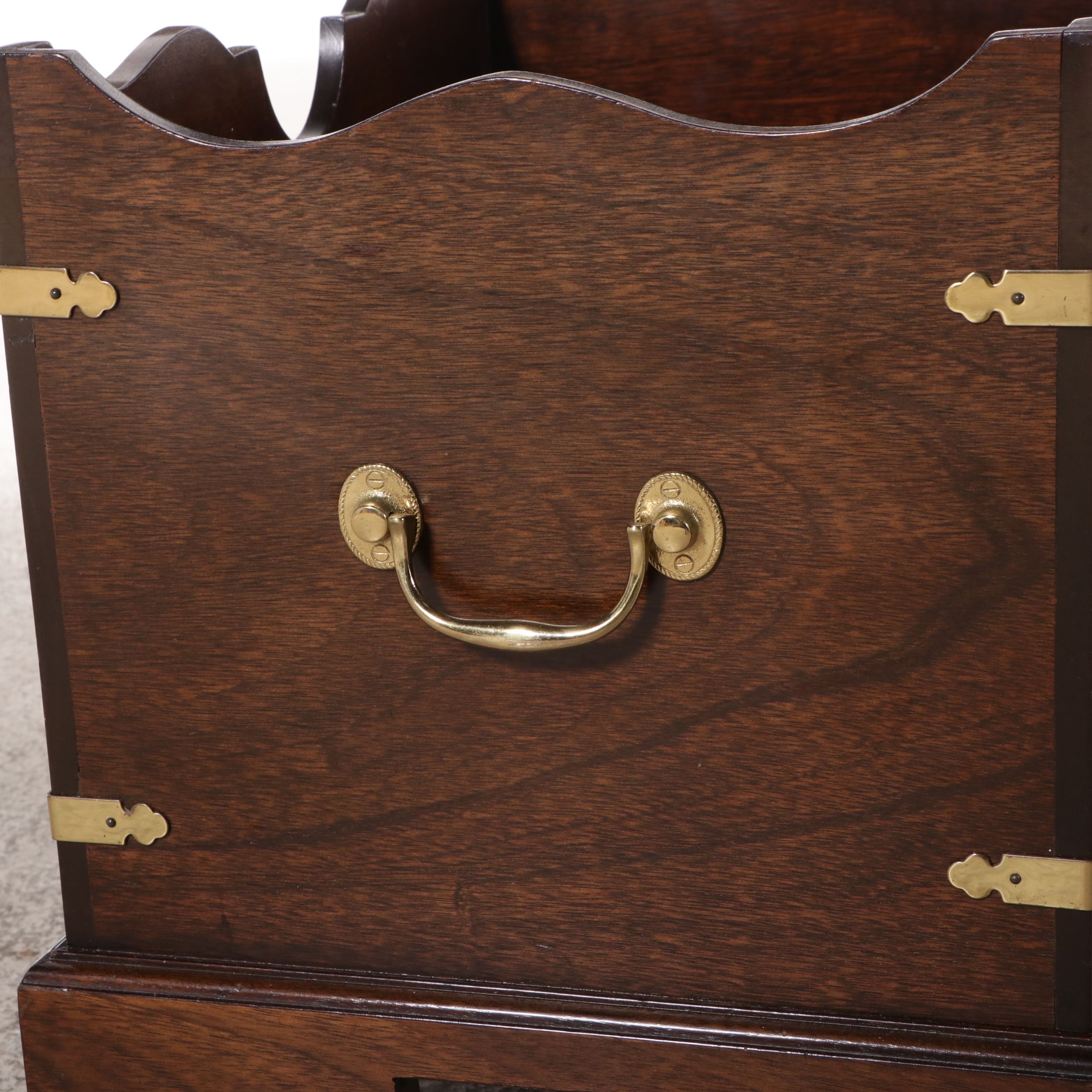 Chippendale Style Mahogany Magazine Rack with Brass Bracket and Handles, 20th C.
