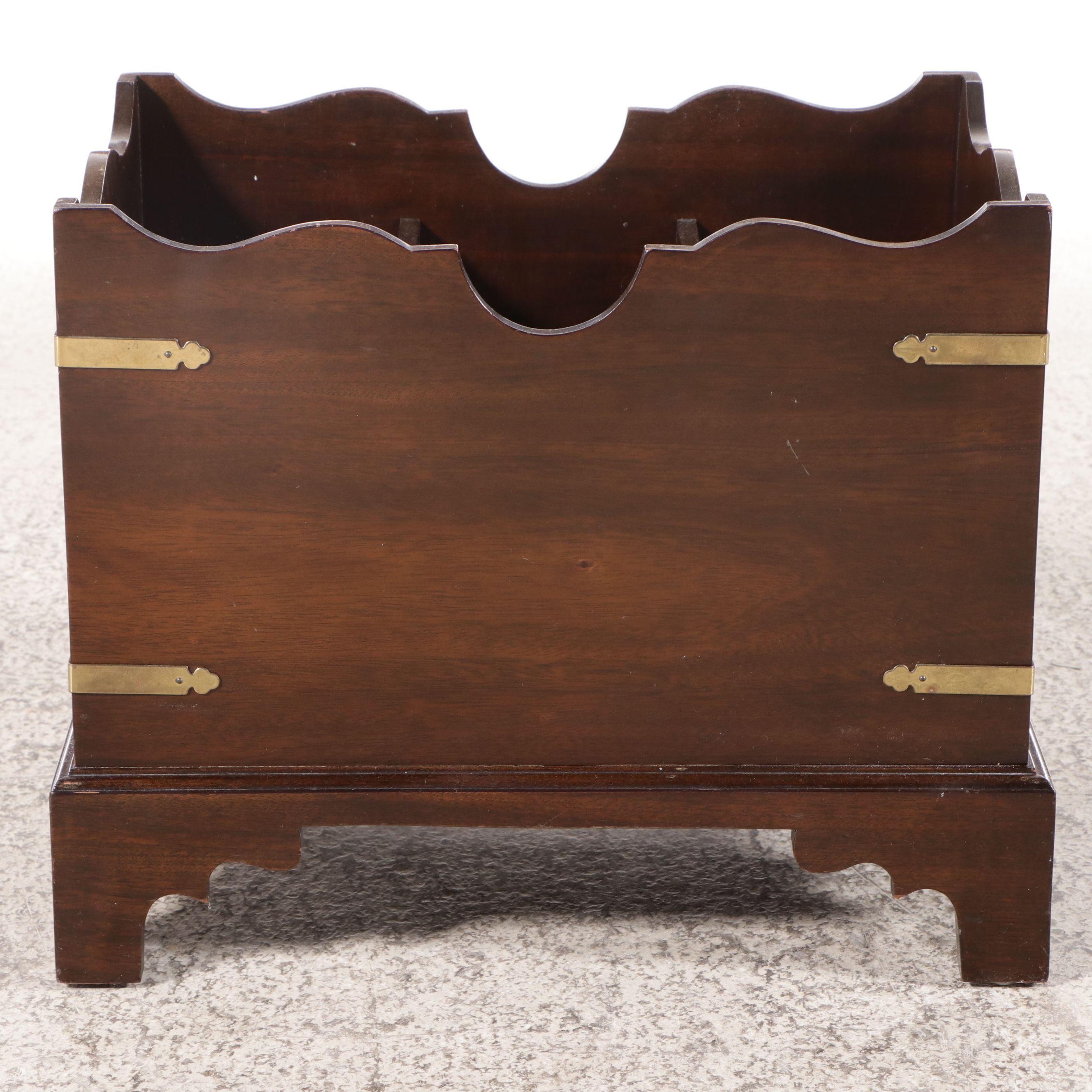 Chippendale Style Mahogany Magazine Rack with Brass Bracket and Handles, 20th C.