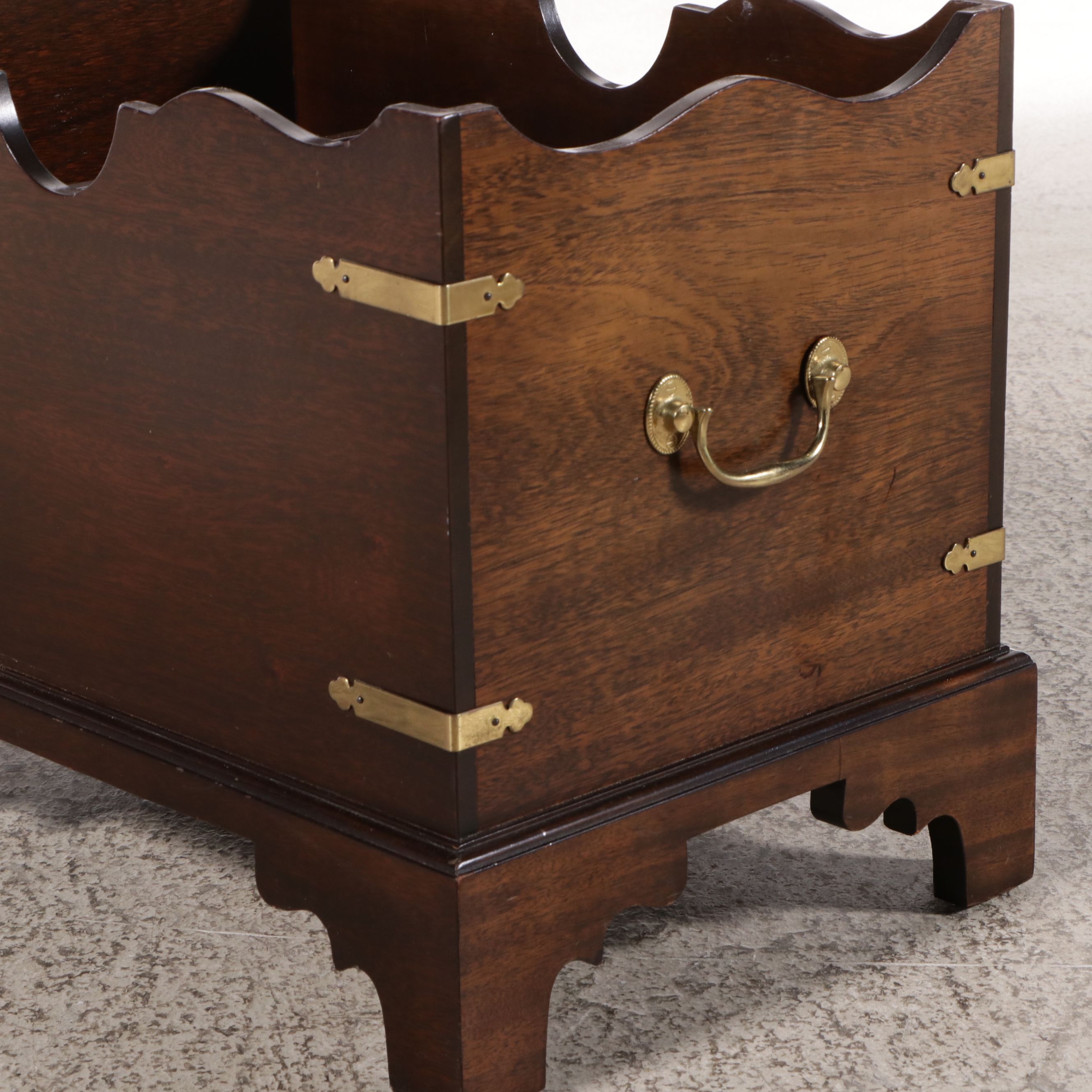 Chippendale Style Mahogany Magazine Rack with Brass Bracket and Handles, 20th C.