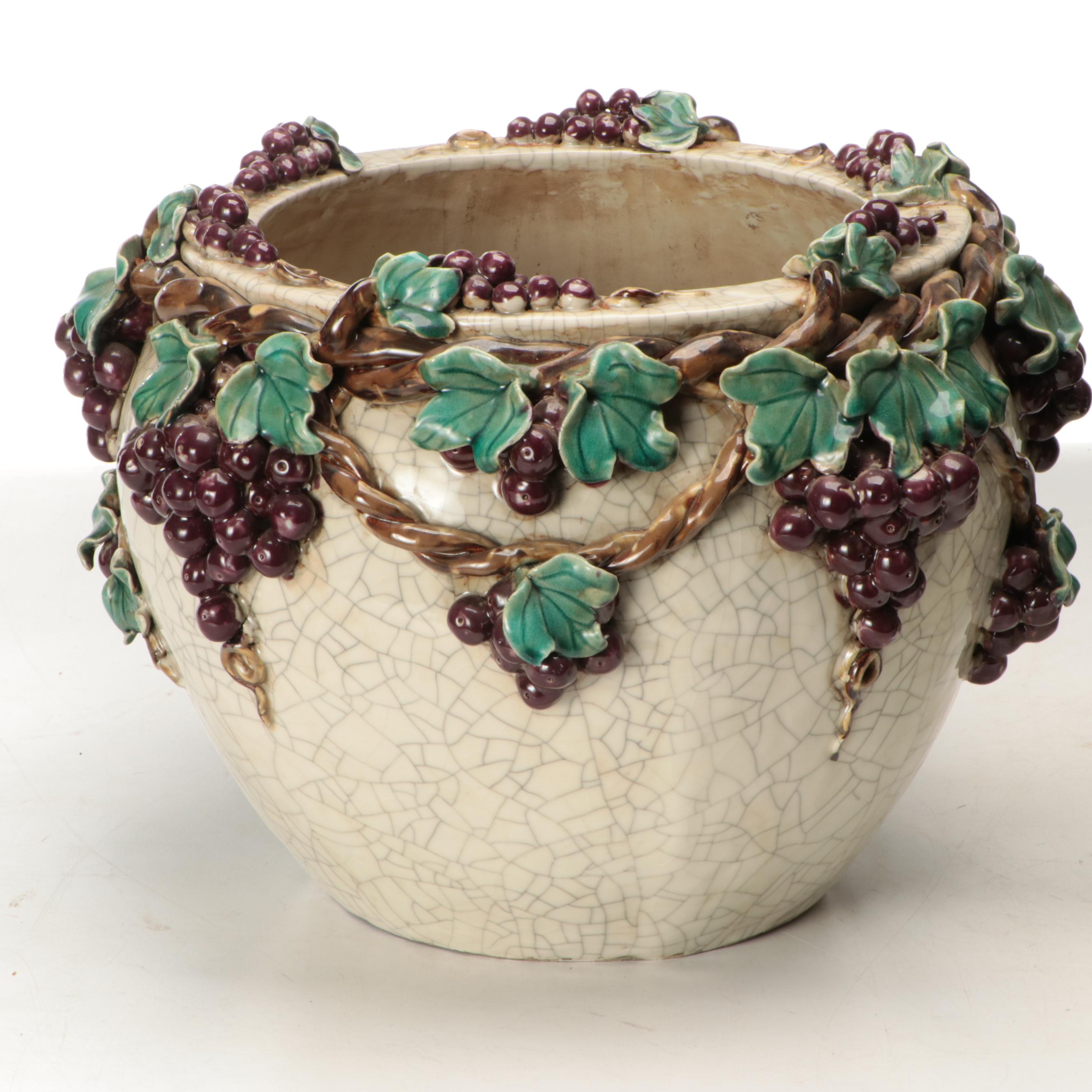 Italian Majolica Grape Cluster Ceramic Planters