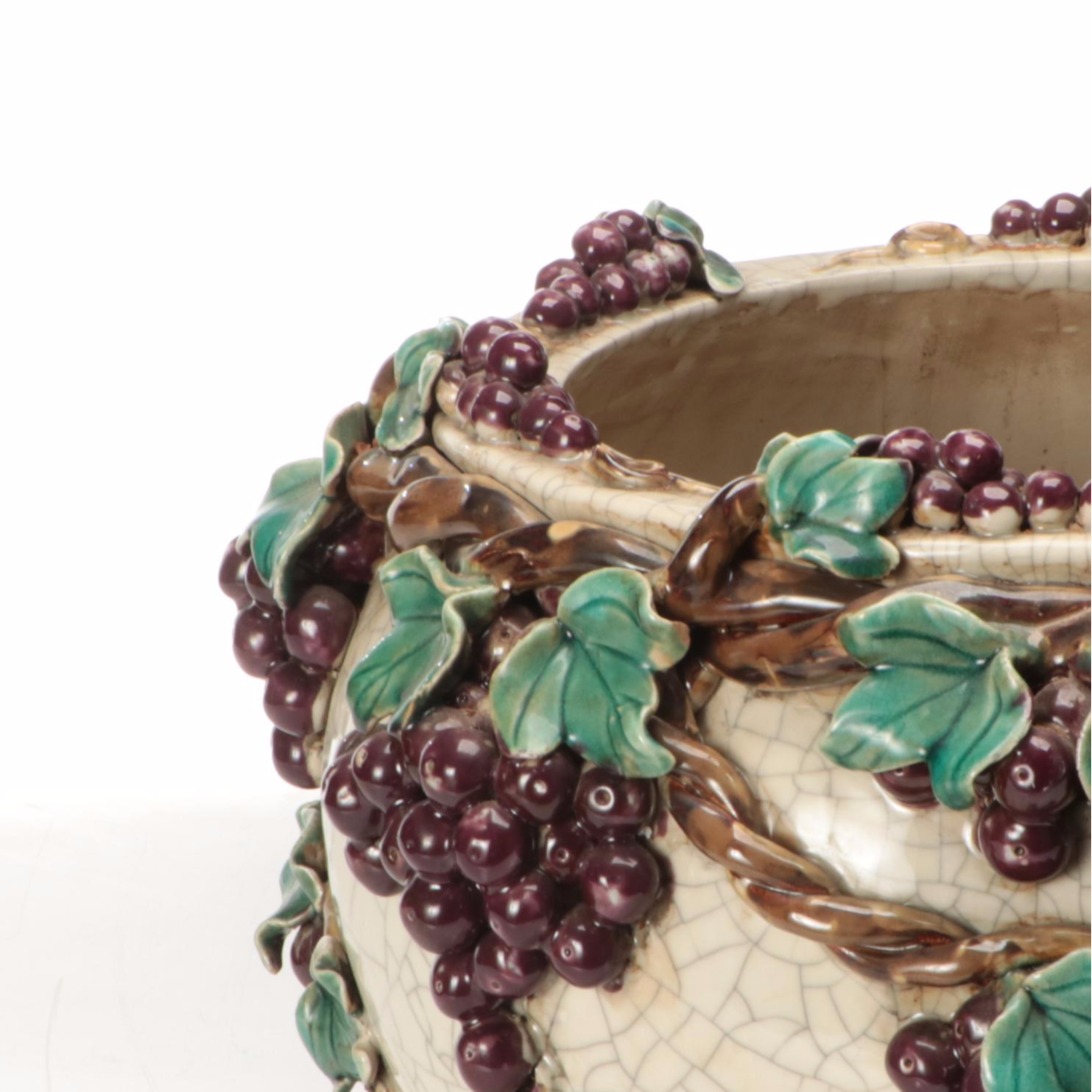 Italian Majolica Grape Cluster Ceramic Planters