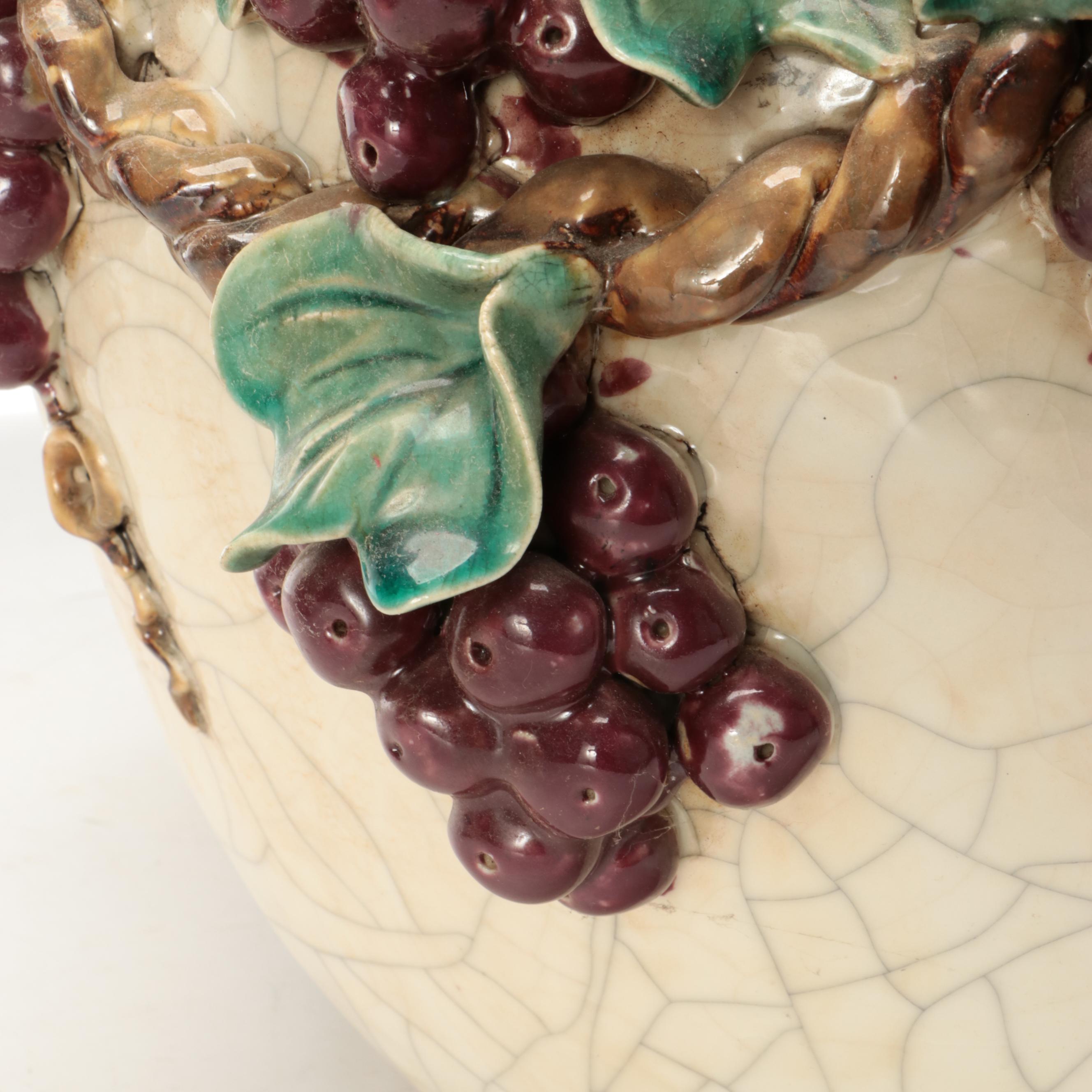 Italian Majolica Grape Cluster Ceramic Planters