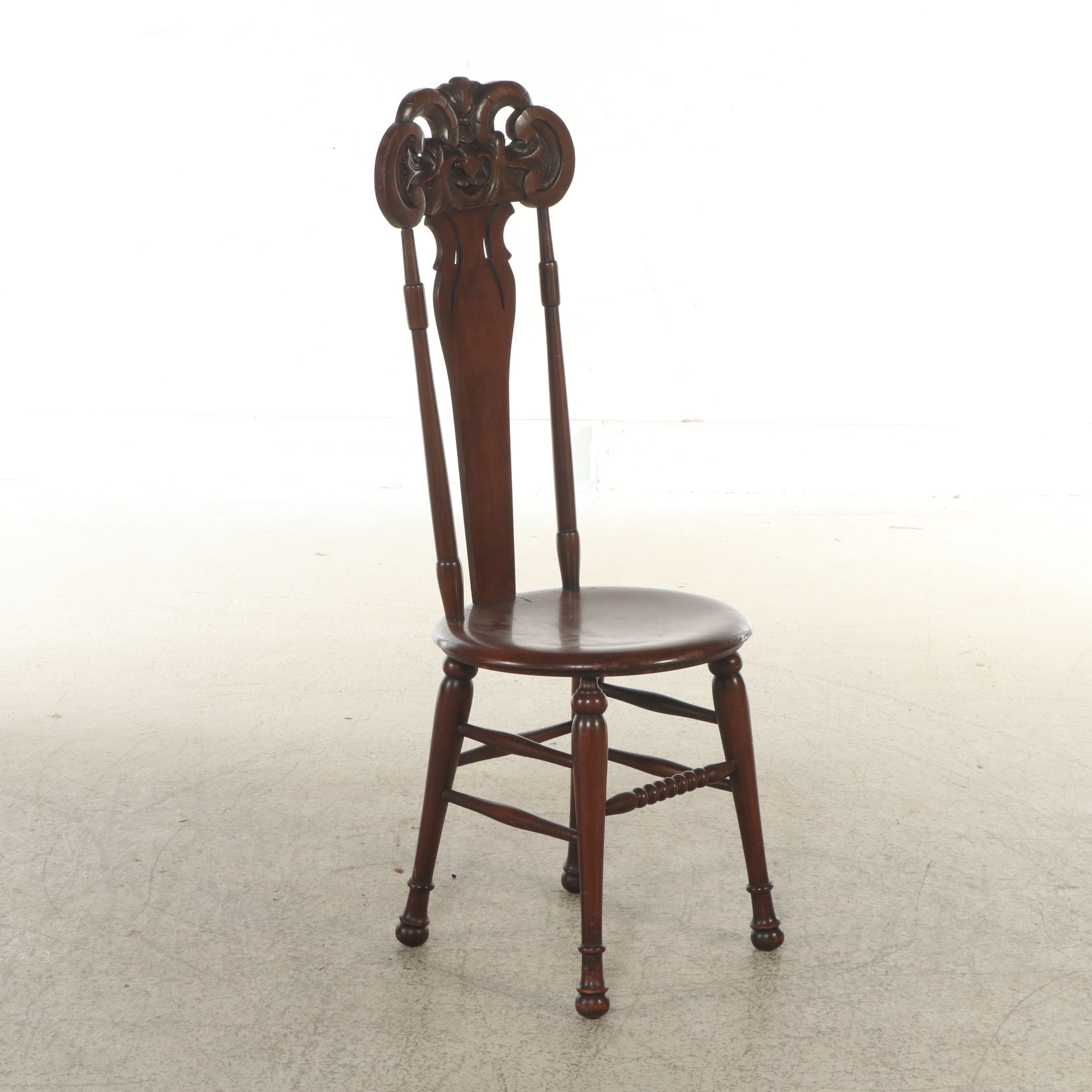 Arts & Crafts Style Carve Walnut Northwind Face Chair, Late 19th/Early 20th C.