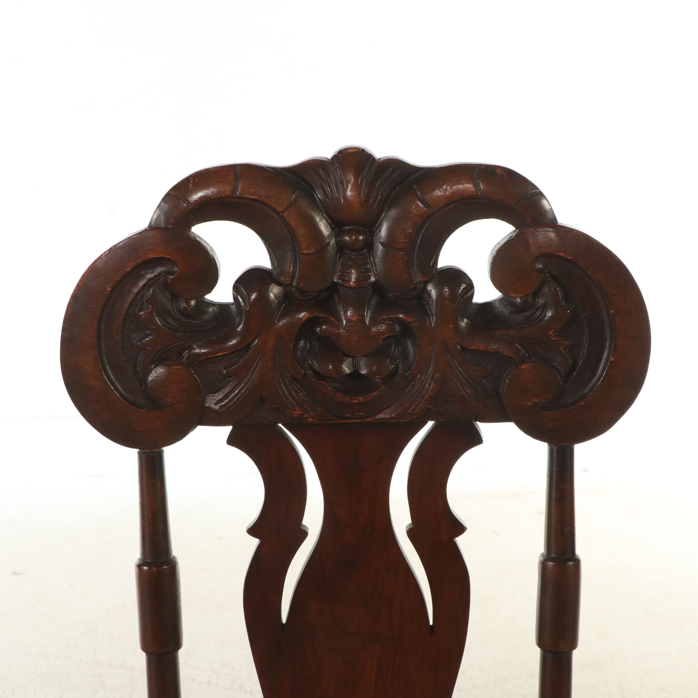 Arts & Crafts Style Carve Walnut Northwind Face Chair, Late 19th/Early 20th C.