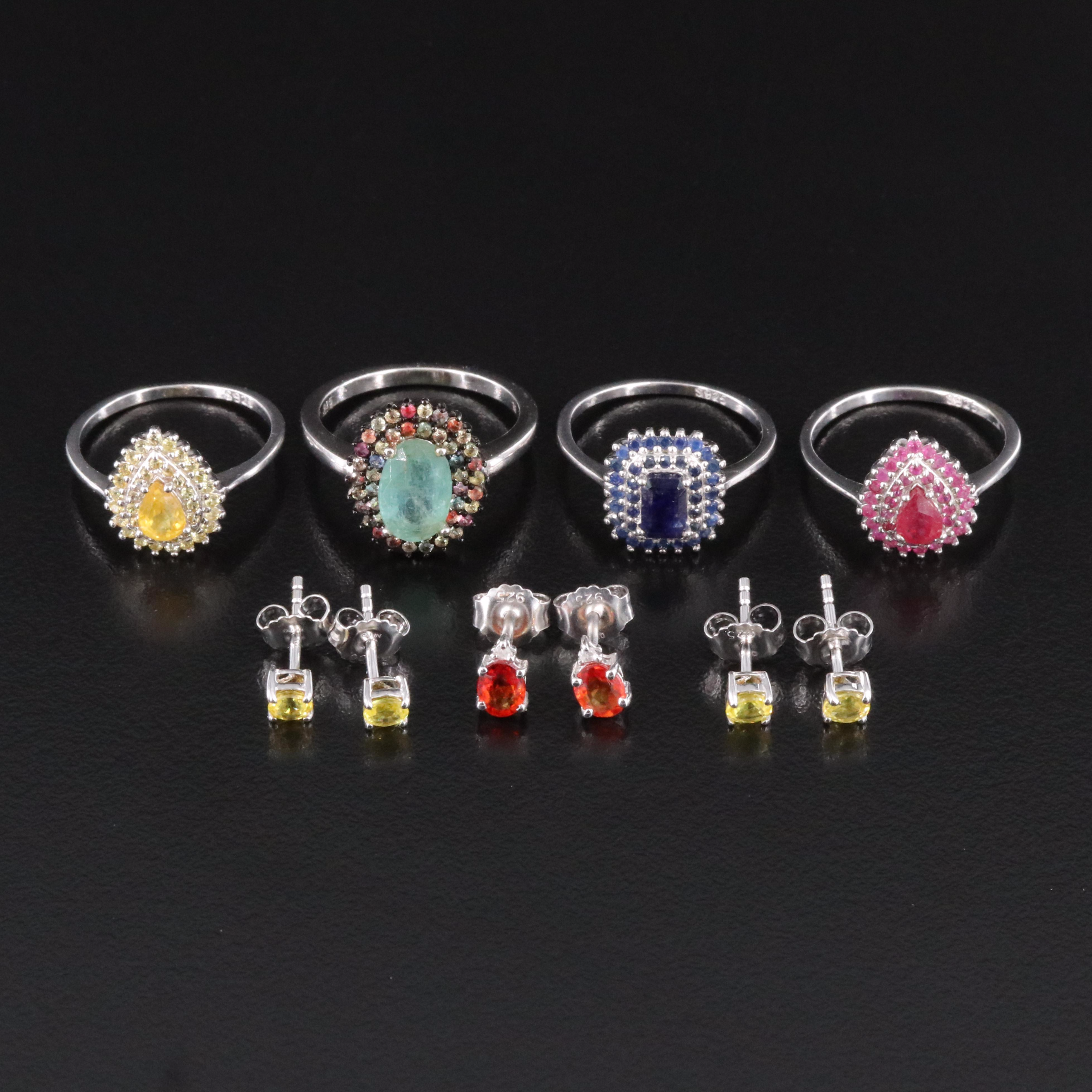 Sterling Gemstone Stud Earrings and Rings