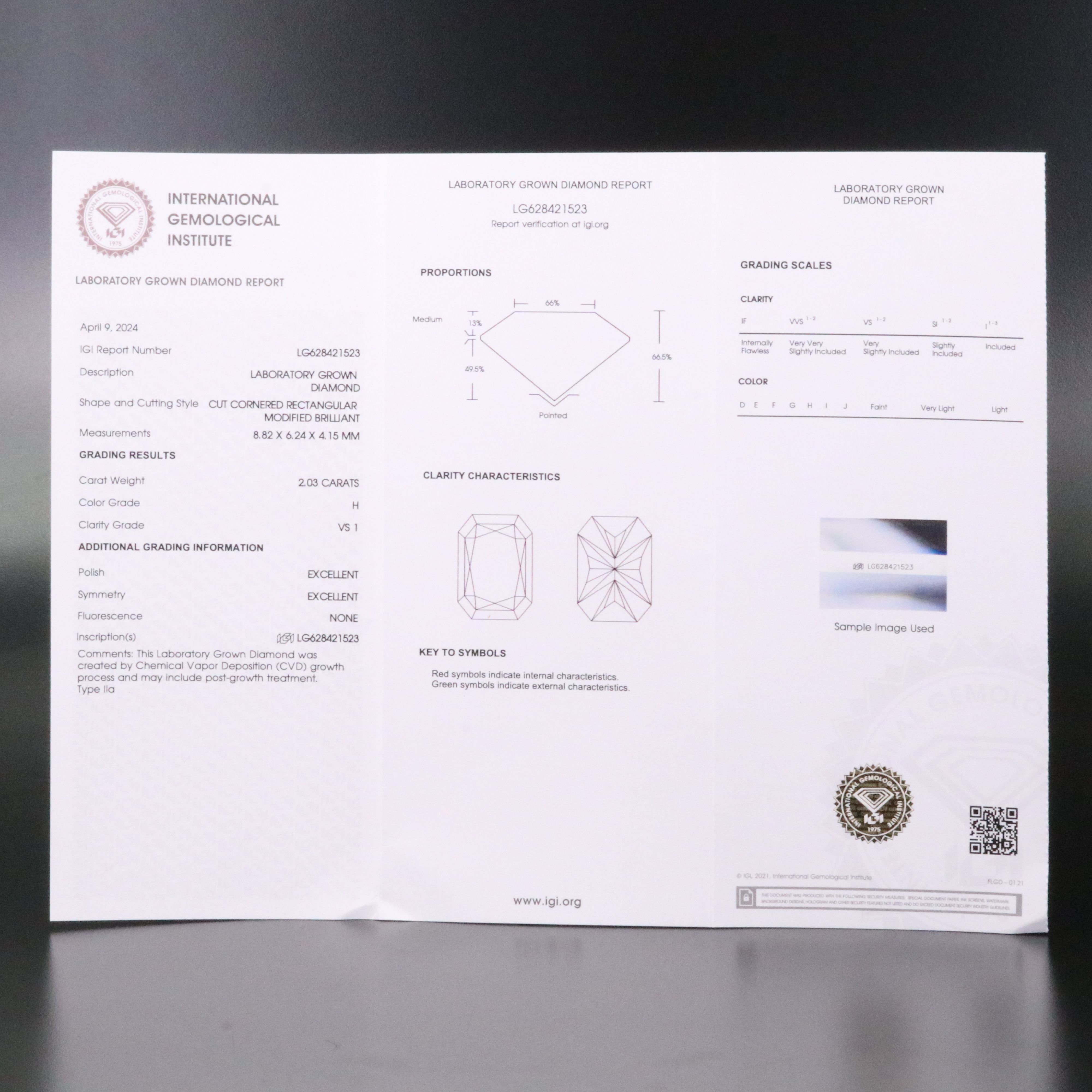 Loose 2.03 CT Lab Grown Diamond with IGI Report