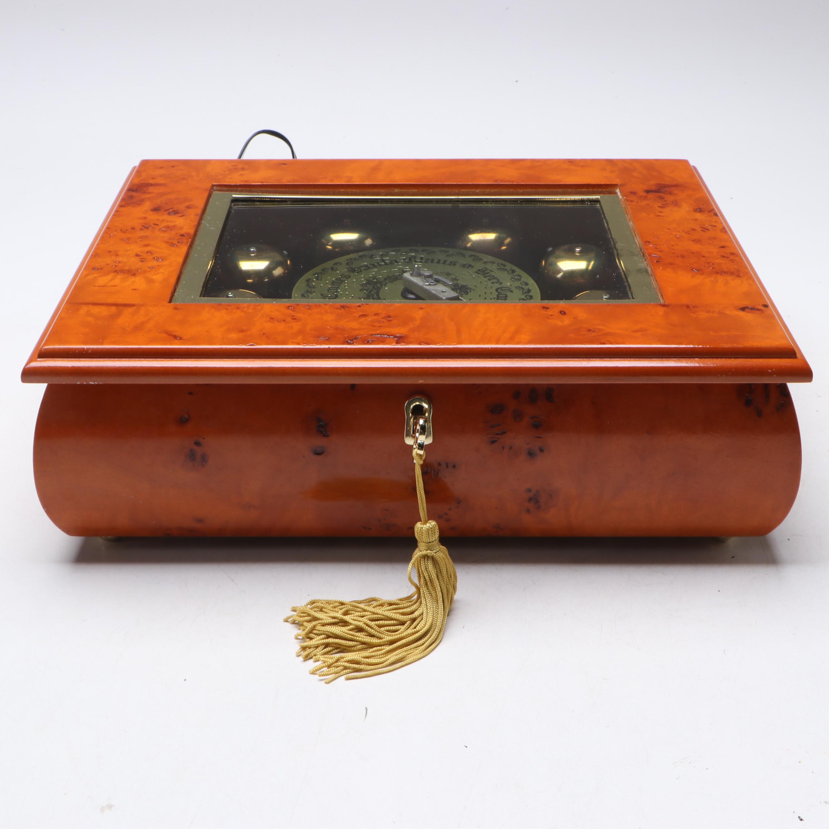 Christmas Deluxe Bell Symphonium in Burled Case with "Jingle Bells" Music Box