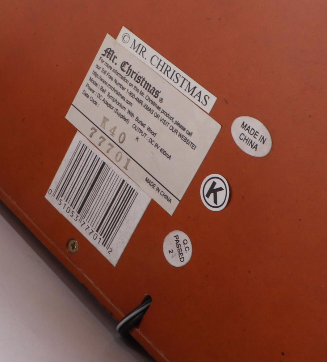 Christmas Deluxe Bell Symphonium in Burled Case with "Jingle Bells" Music Box