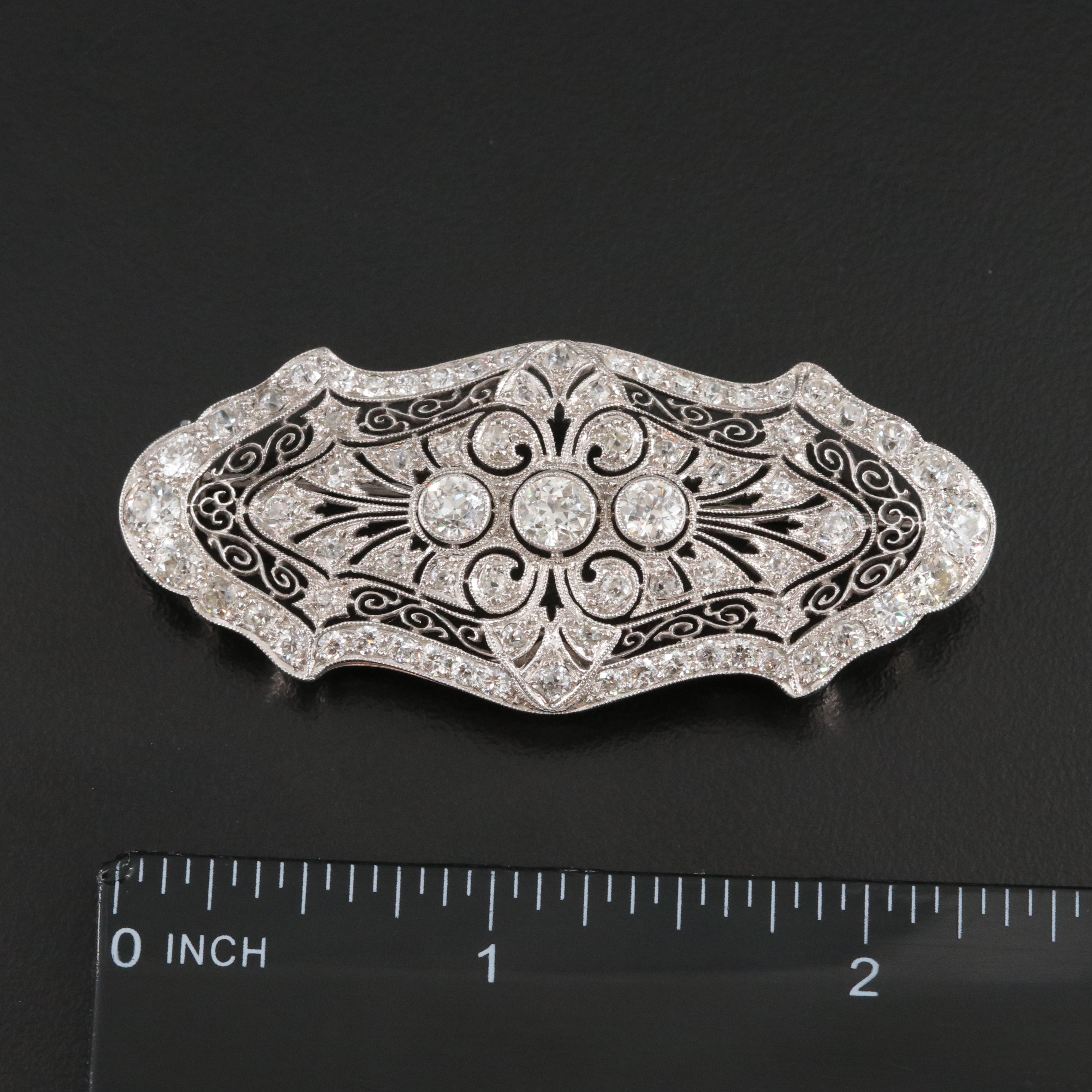Antique 14K 4.29 CTW Diamond Brooch with Platinum Top Trim