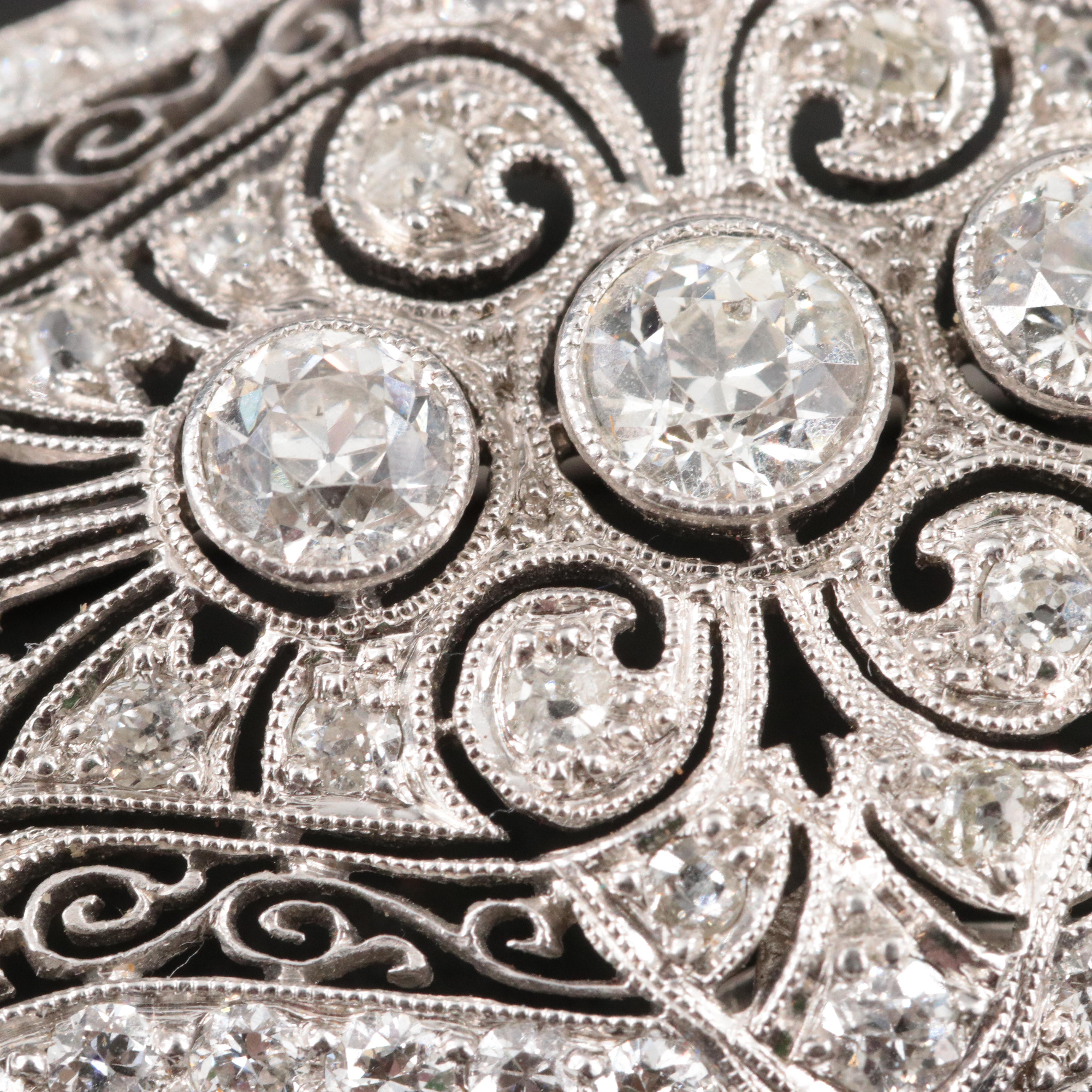 Antique 14K 4.29 CTW Diamond Brooch with Platinum Top Trim