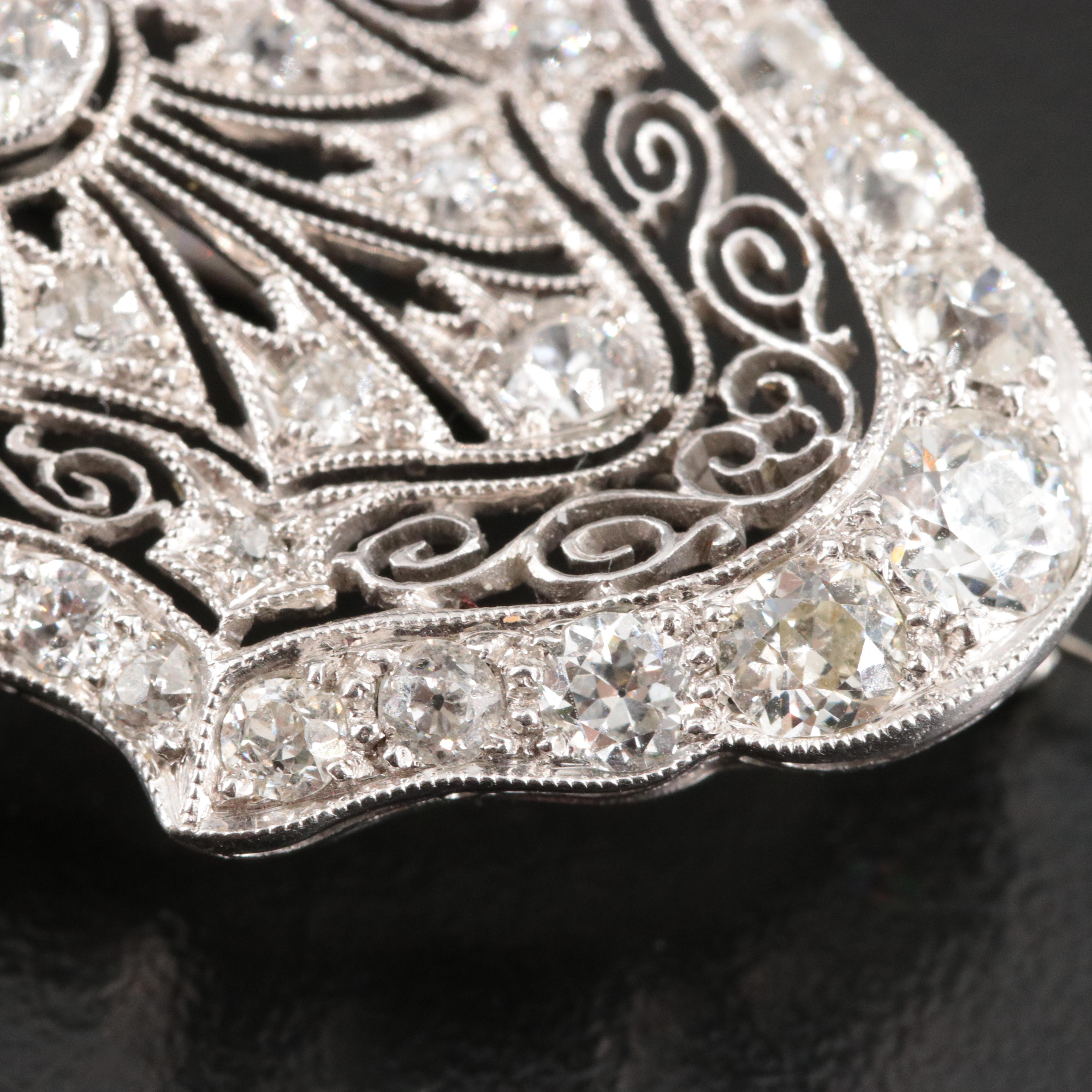 Antique 14K 4.29 CTW Diamond Brooch with Platinum Top Trim