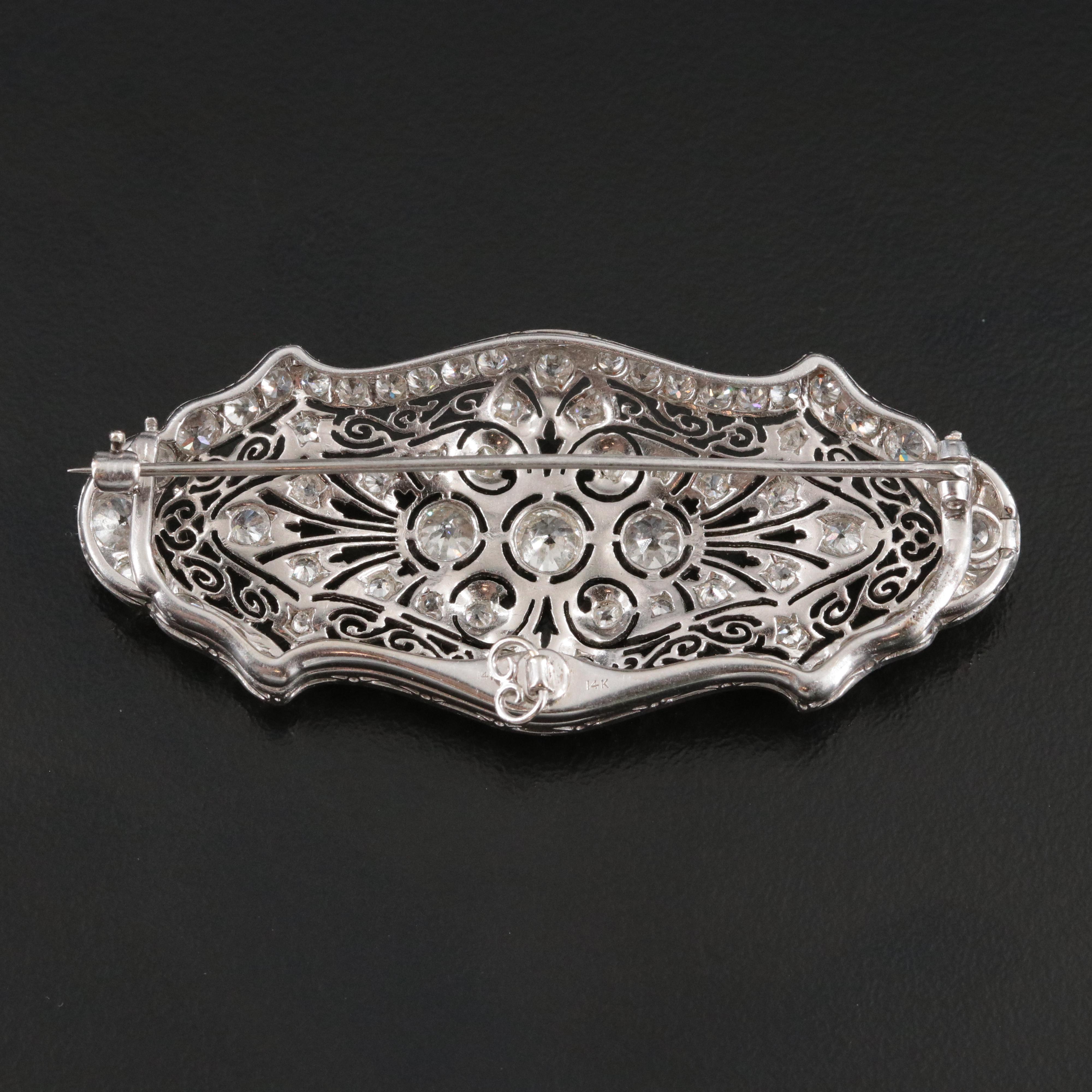 Antique 14K 4.29 CTW Diamond Brooch with Platinum Top Trim
