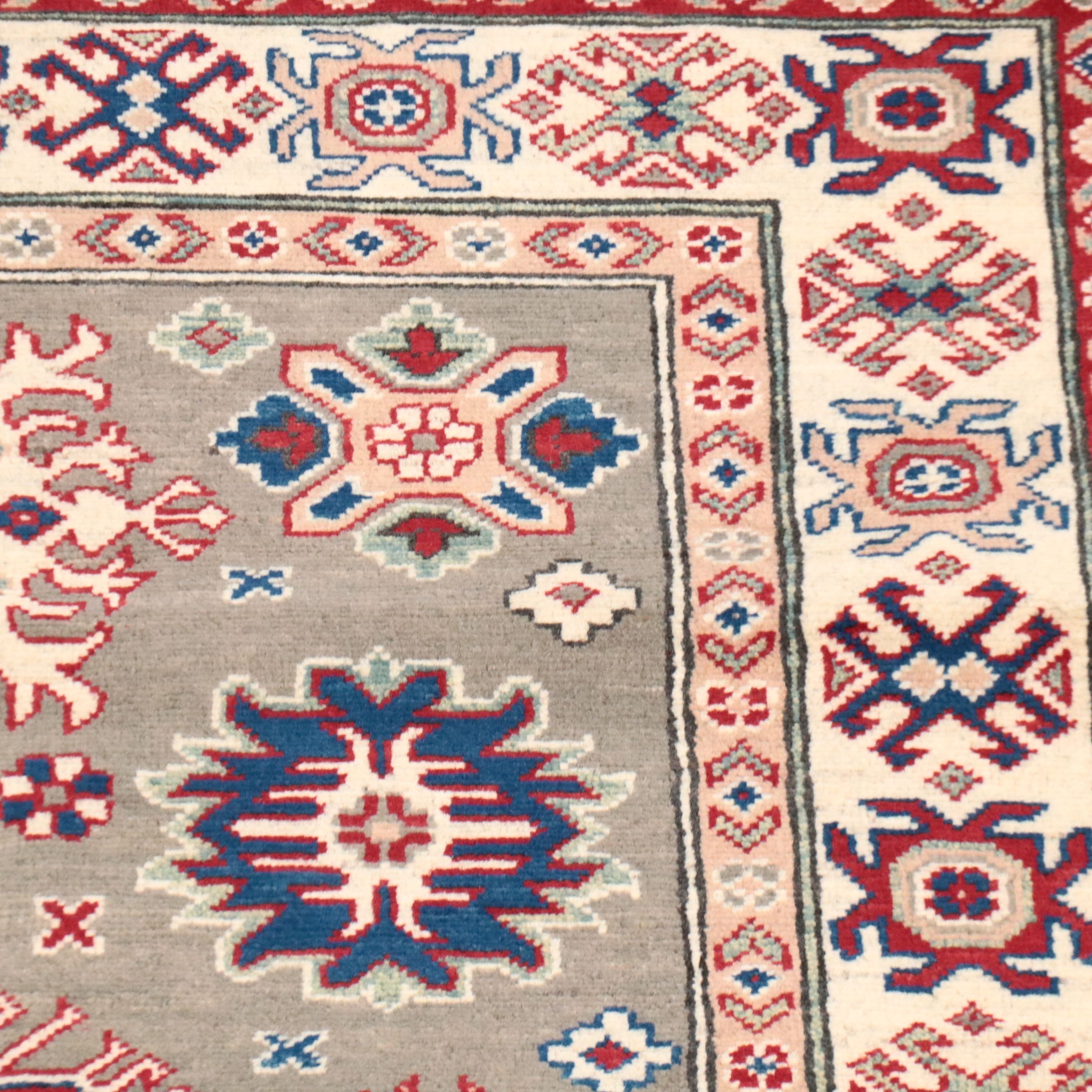 4'2 x 5'10 Hand-Knotted Pakistani Kazak Area Rug