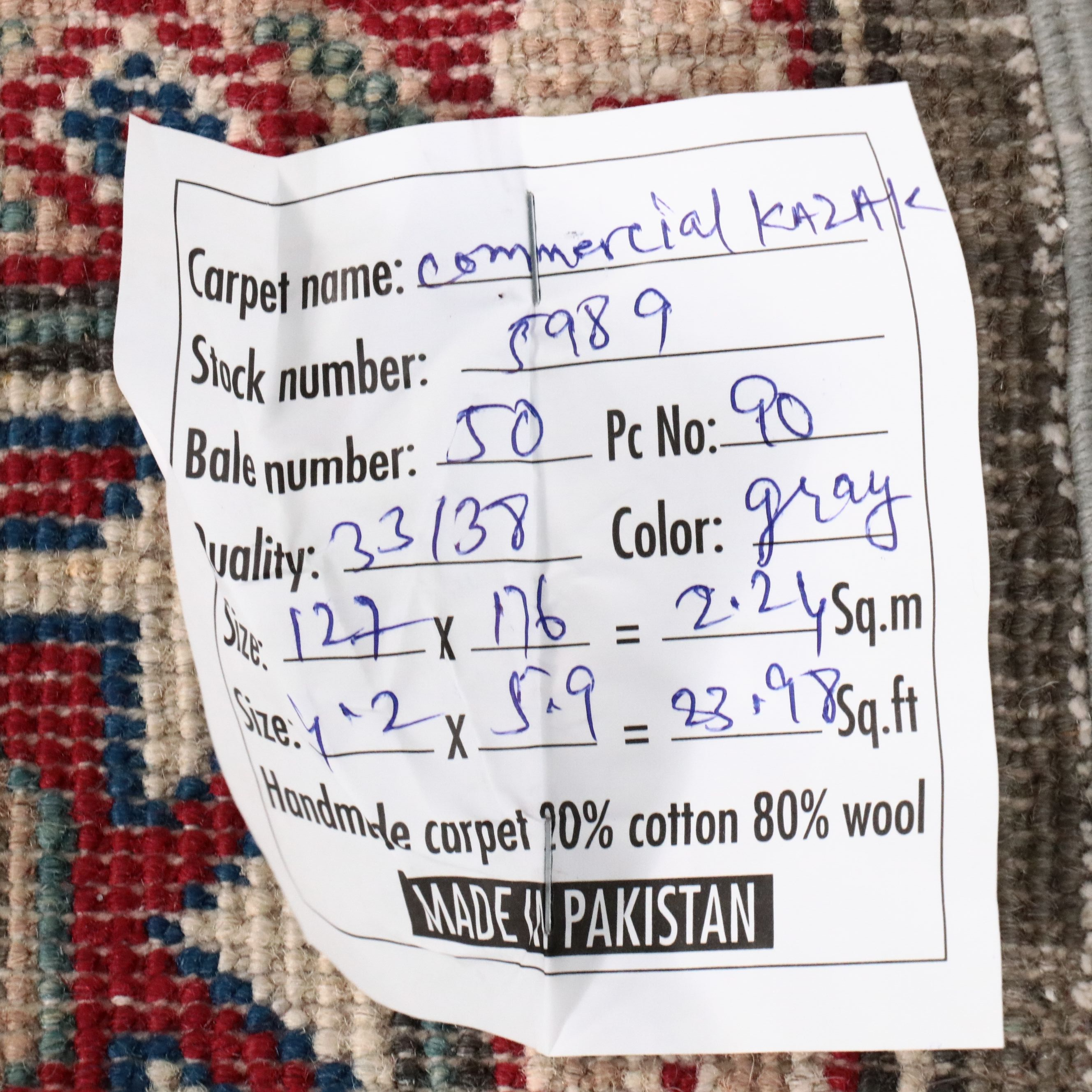 4'2 x 5'10 Hand-Knotted Pakistani Kazak Area Rug