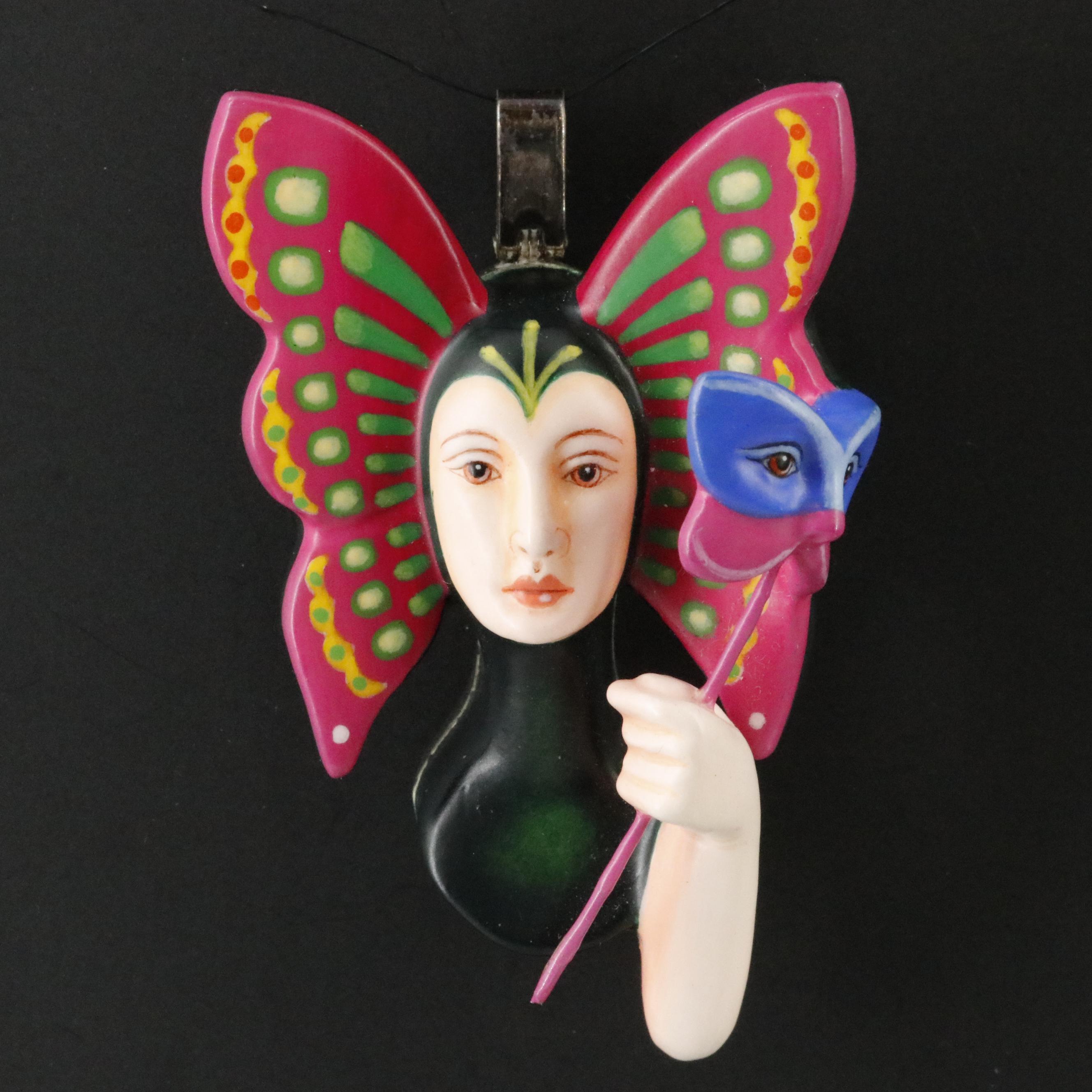 Mexican Sergio Bustamante Sterling Resin Butterfly Woman Pendant