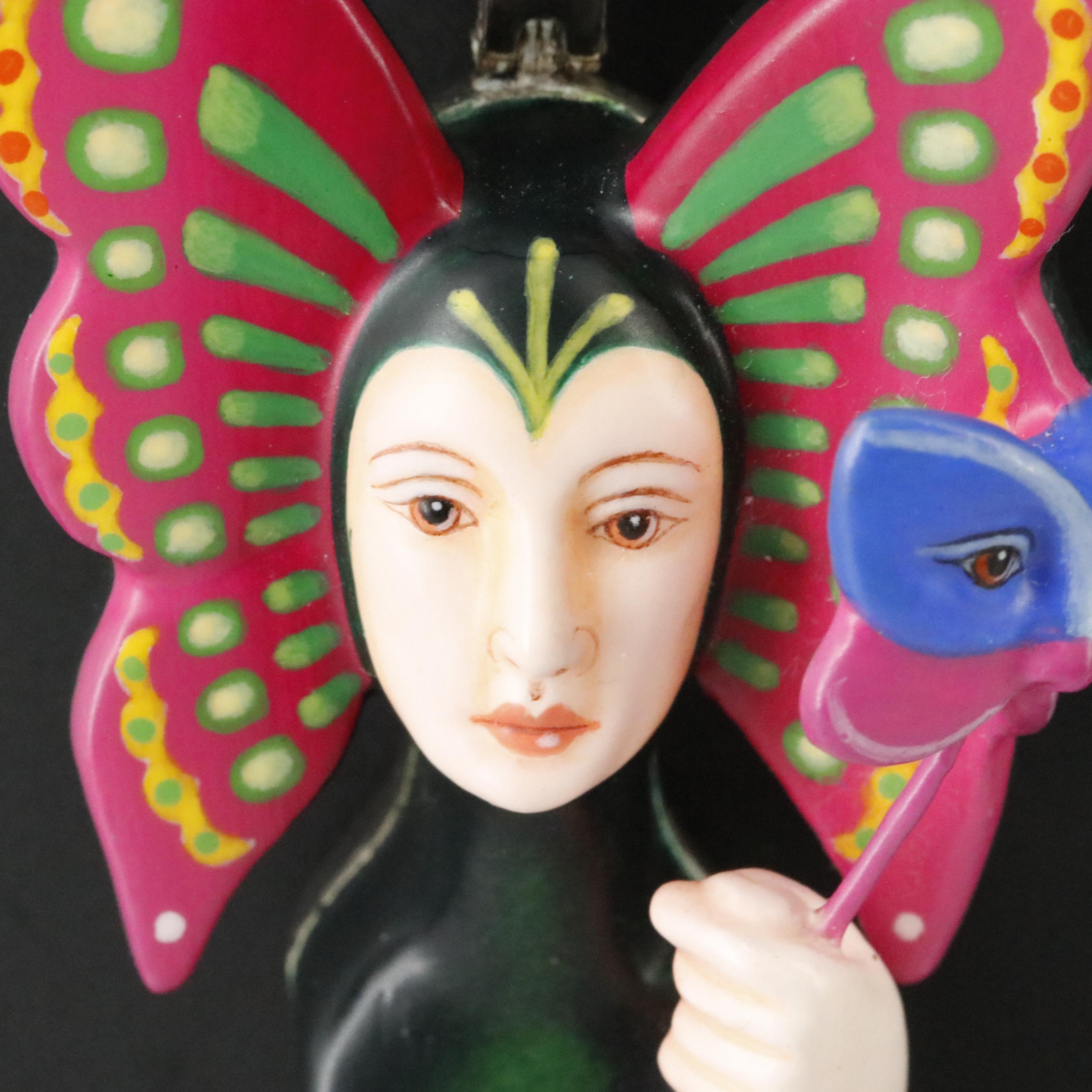 Mexican Sergio Bustamante Sterling Resin Butterfly Woman Pendant