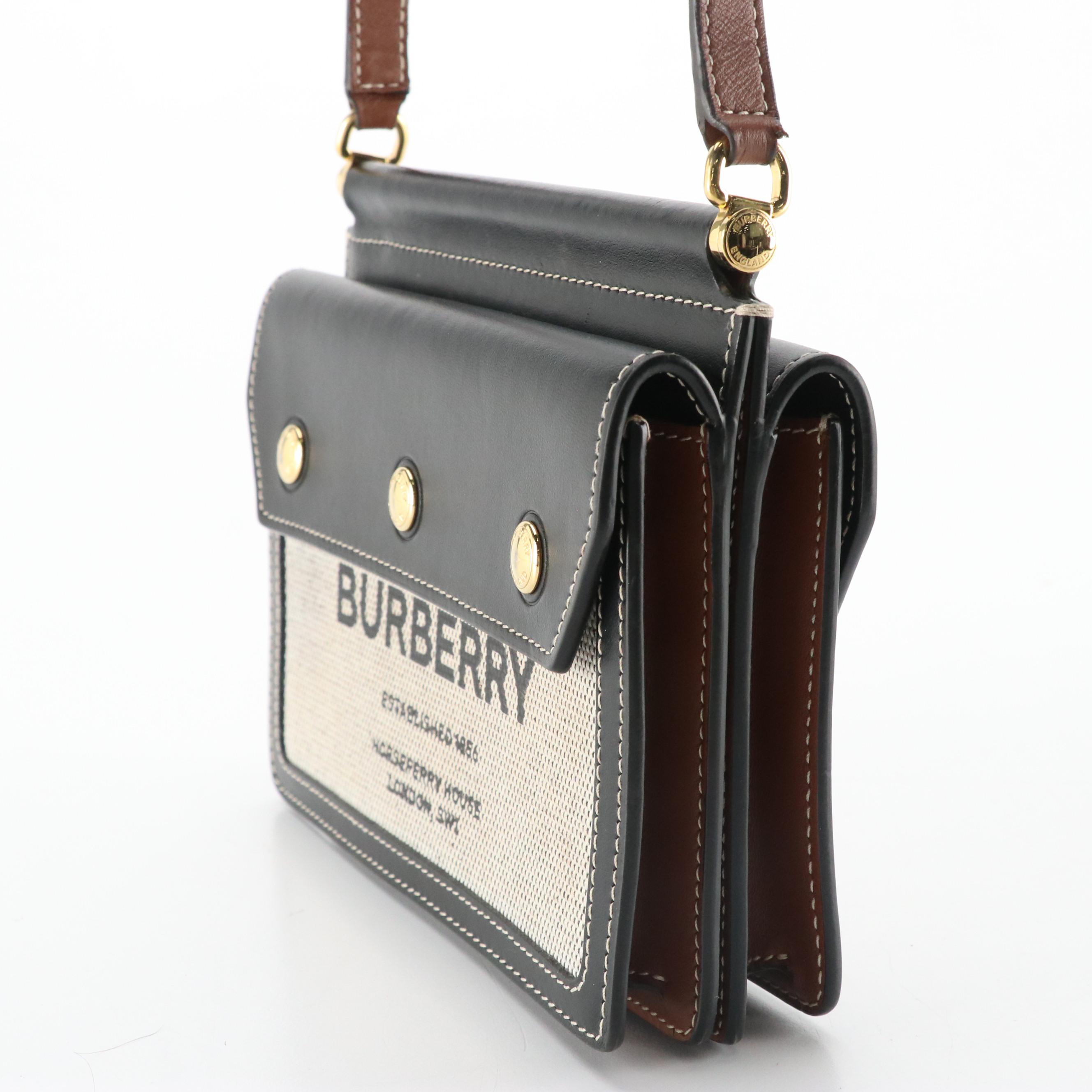 Burberry Mini Horseferry Print Title Bag in Black/Brown Leather and Canvas