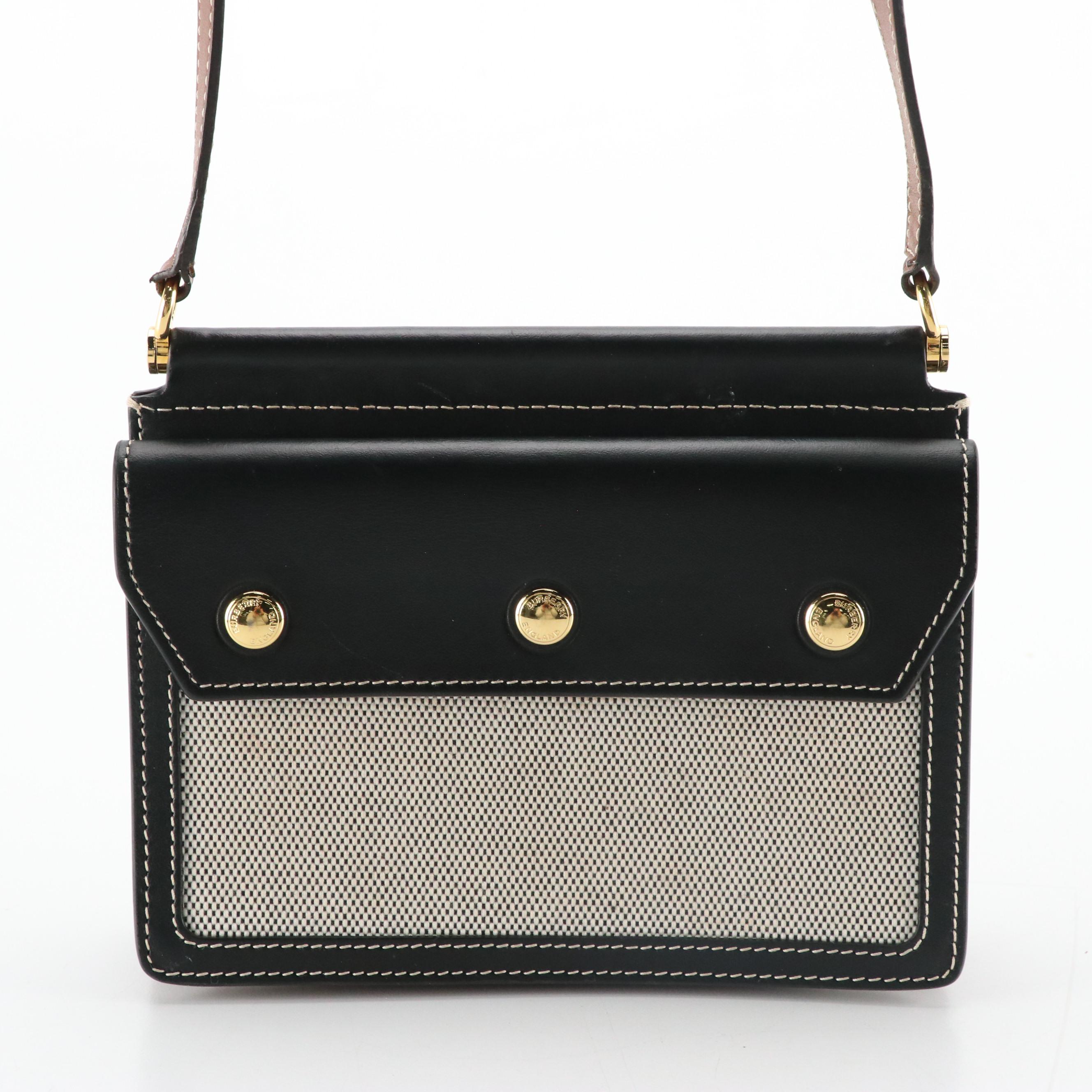 Burberry Mini Horseferry Print Title Bag in Black/Brown Leather and Canvas