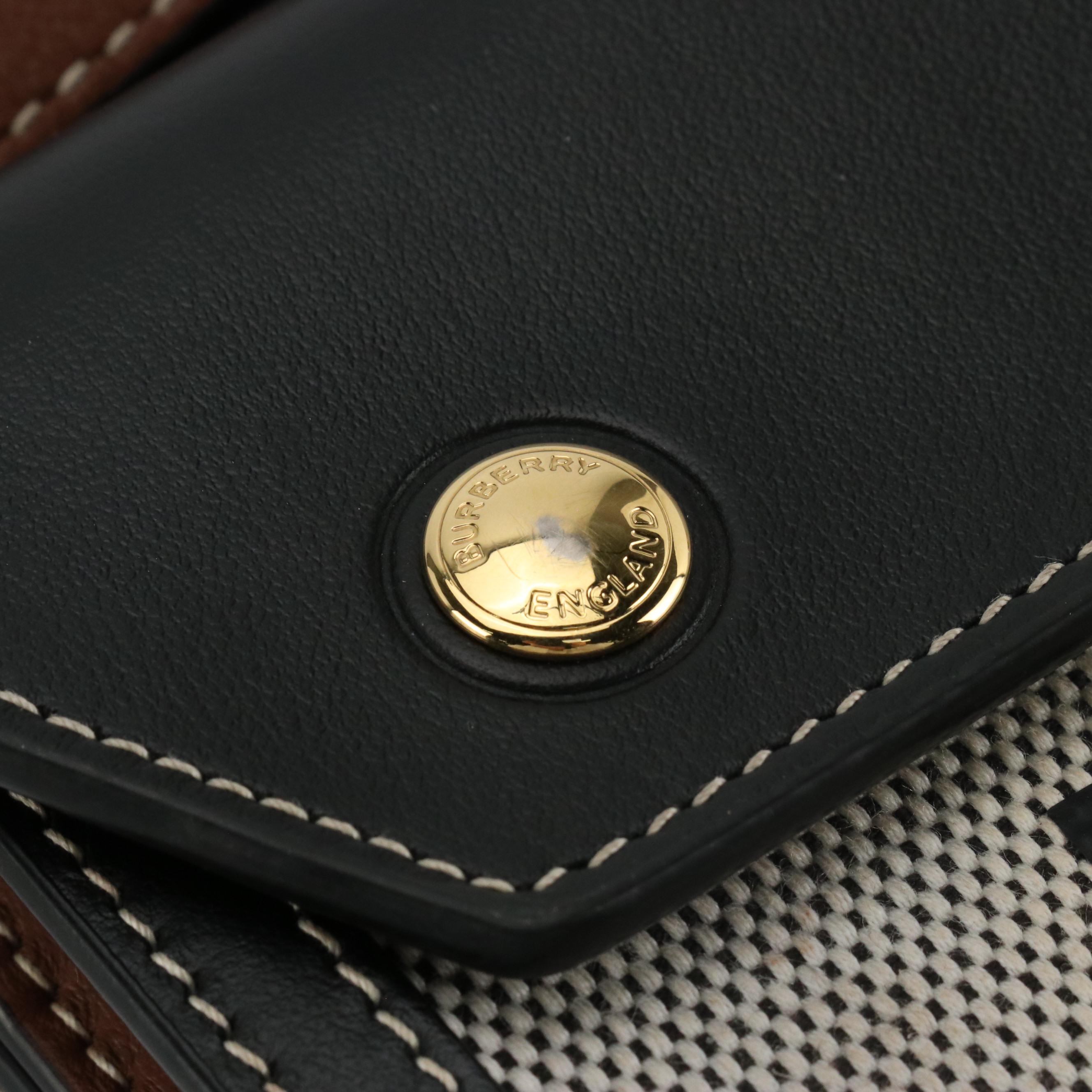 Burberry Mini Horseferry Print Title Bag in Black/Brown Leather and Canvas