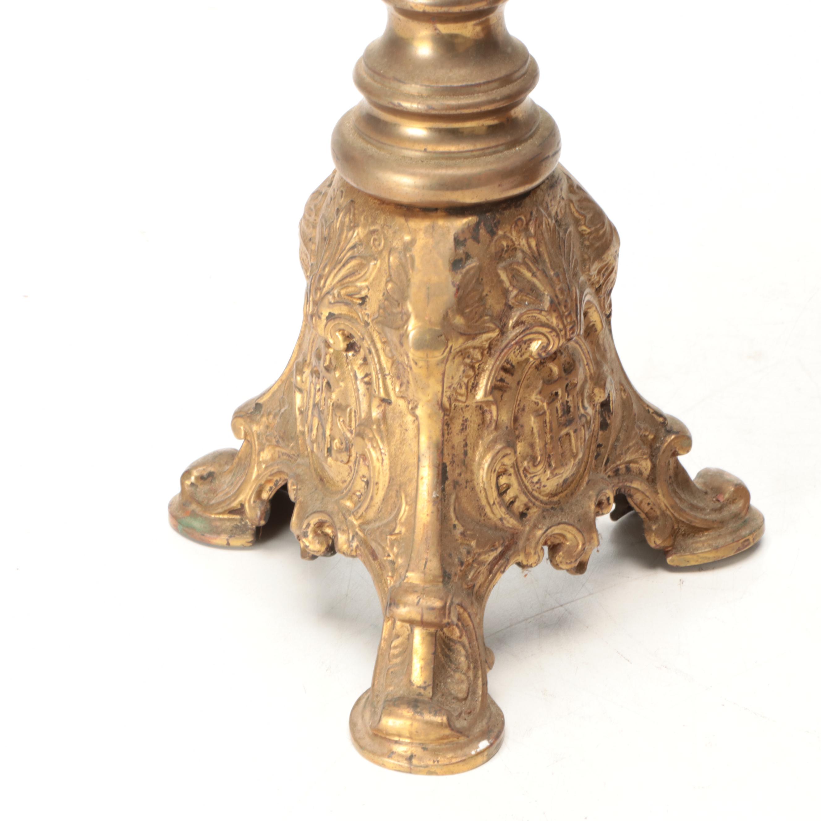 Baroque Style Brass Candle Holder Pair