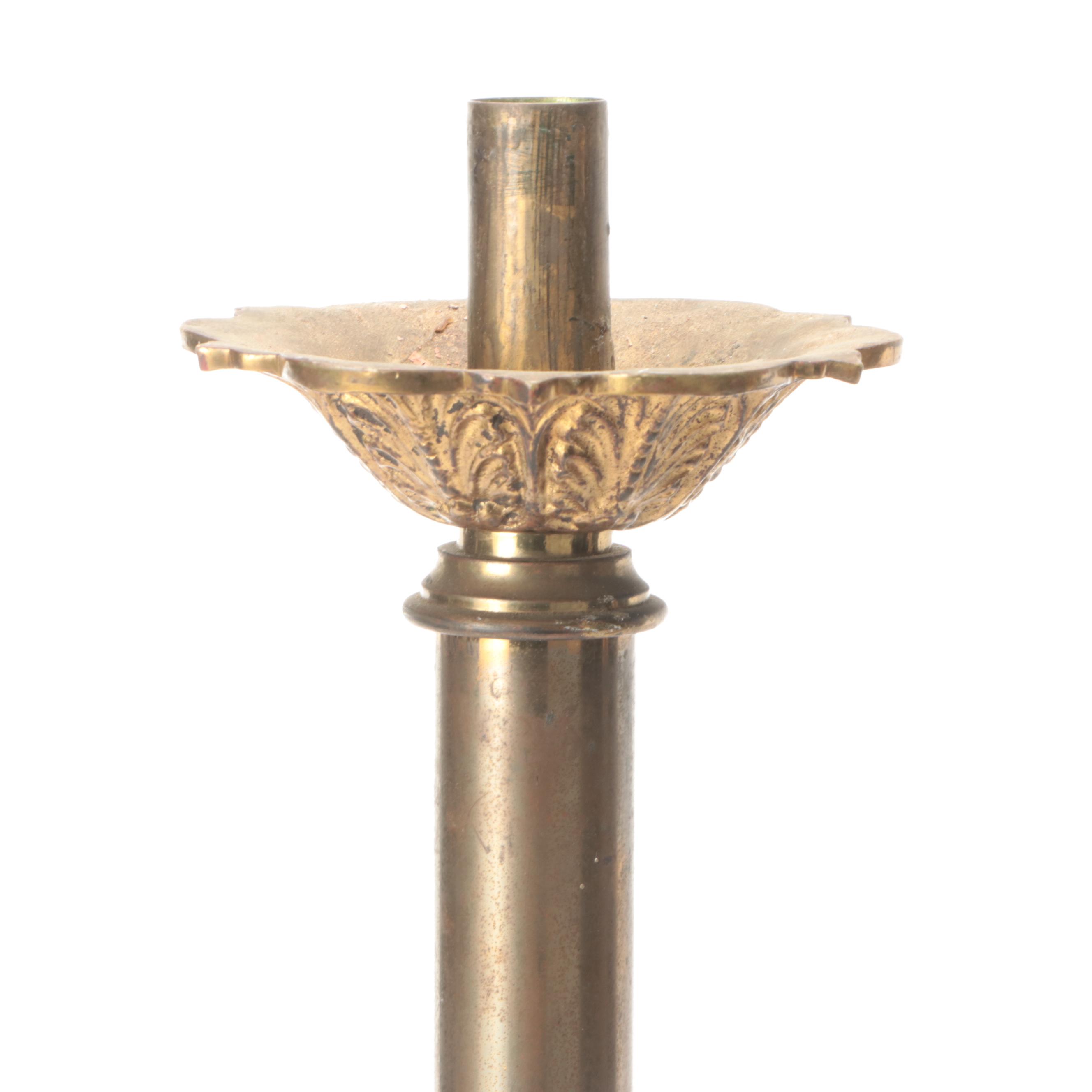 Baroque Style Brass Candle Holder Pair