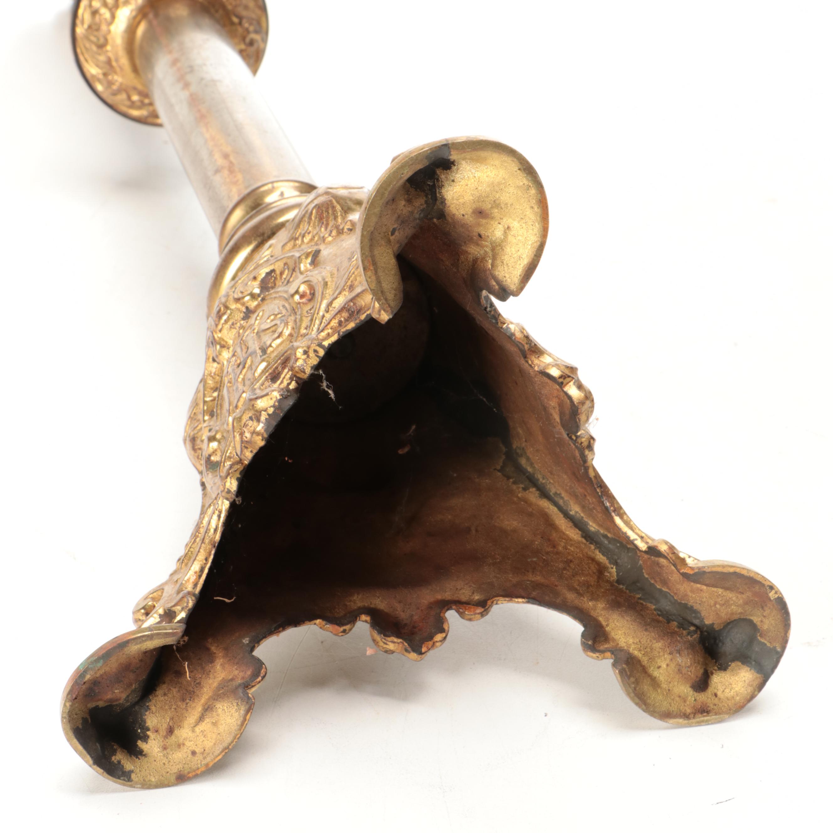 Baroque Style Brass Candle Holder Pair