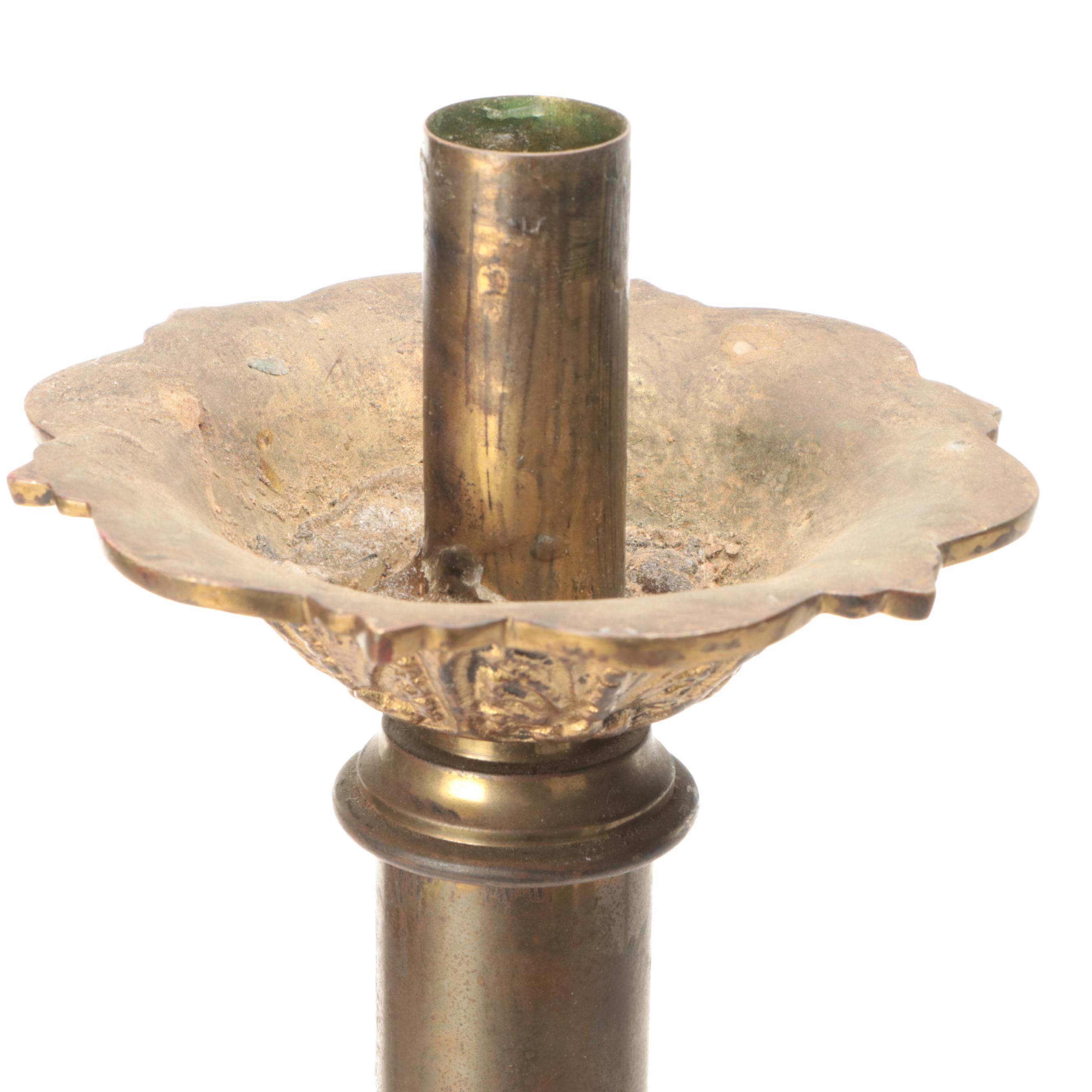 Baroque Style Brass Candle Holder Pair