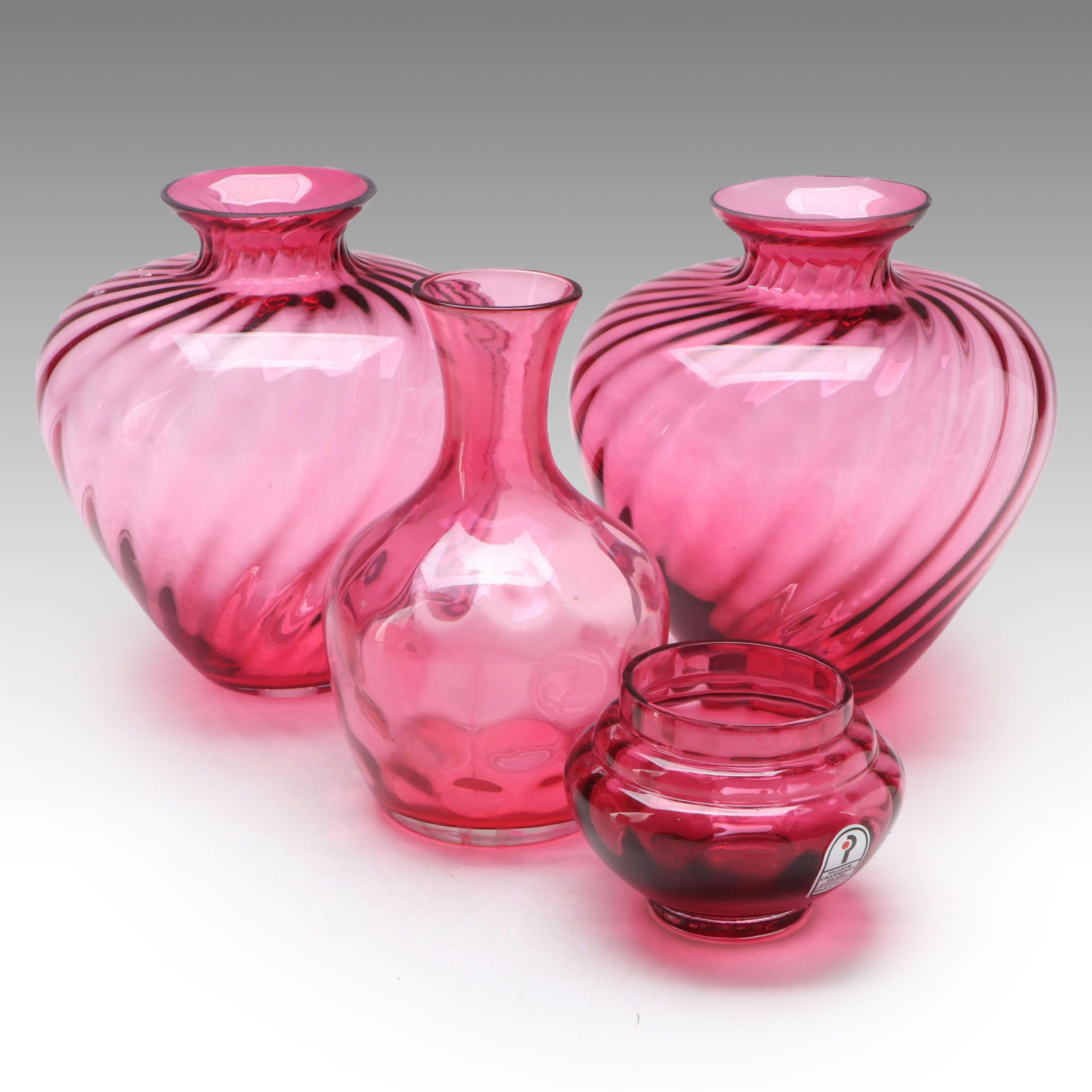 Pilgrim Handblown Cranberry Glass Vases