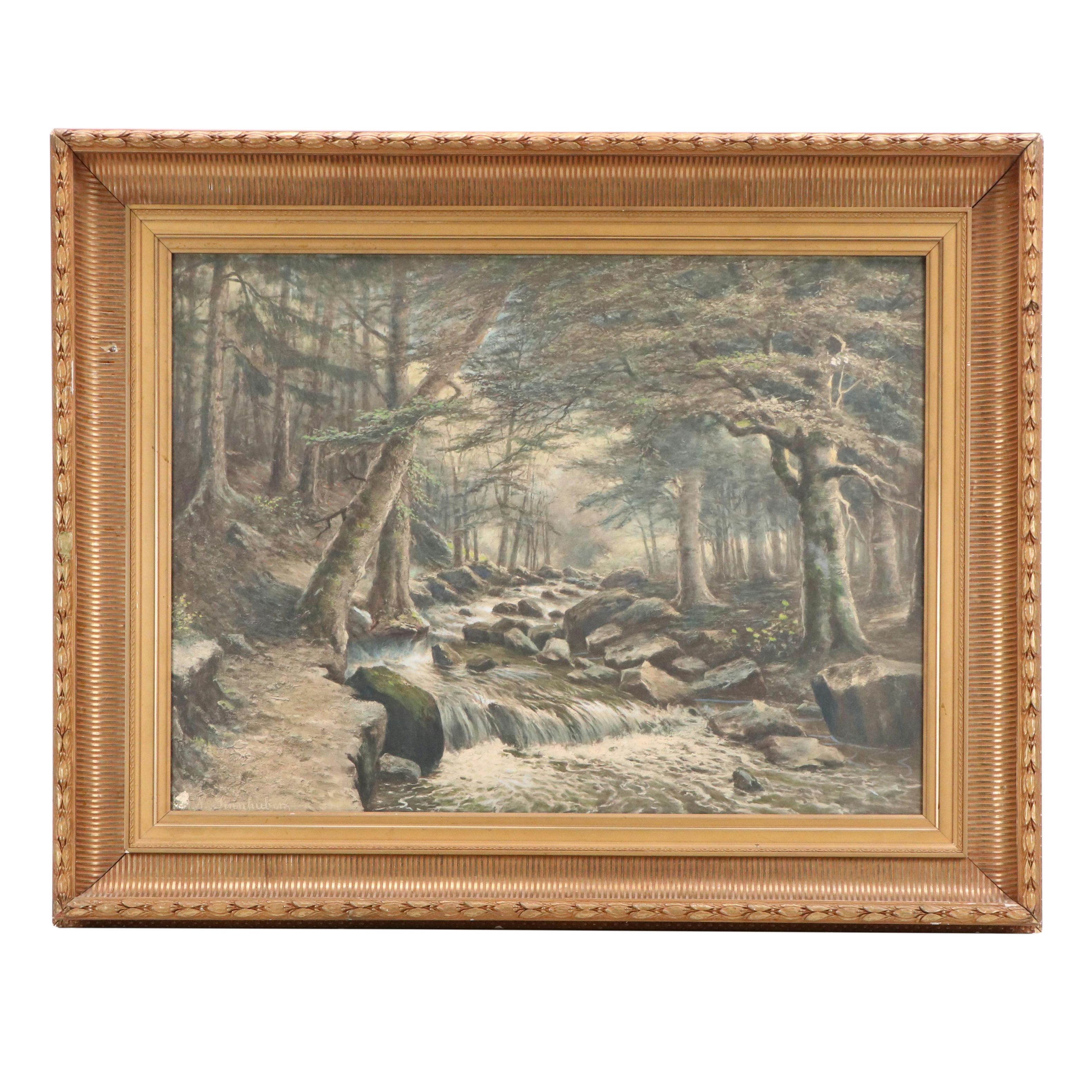 Hand-Colored Photogravure of Woodland Landscape After Anna Sinnhuber