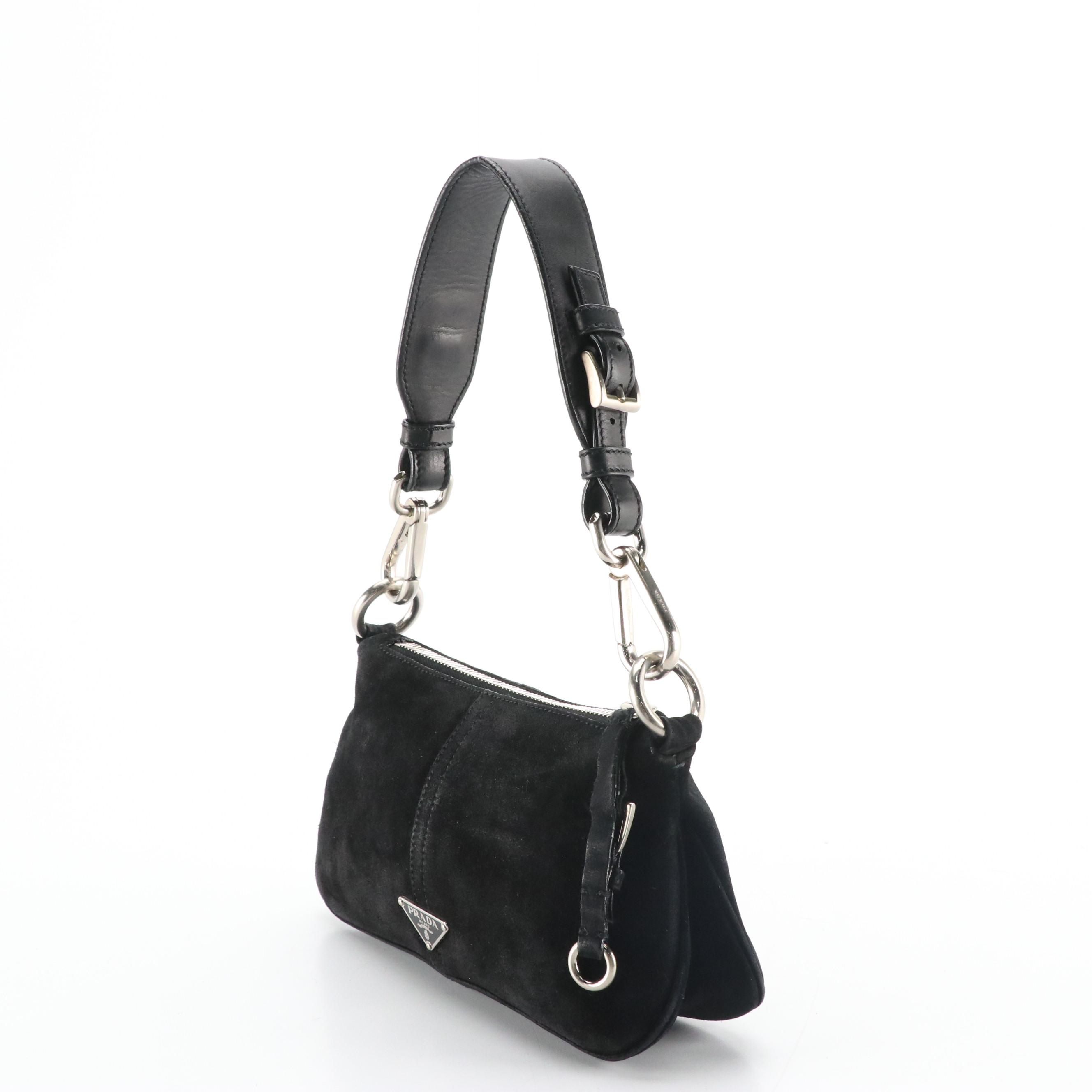 Prada Black Scamosciato Suede and Leather Small Shoulder Bag