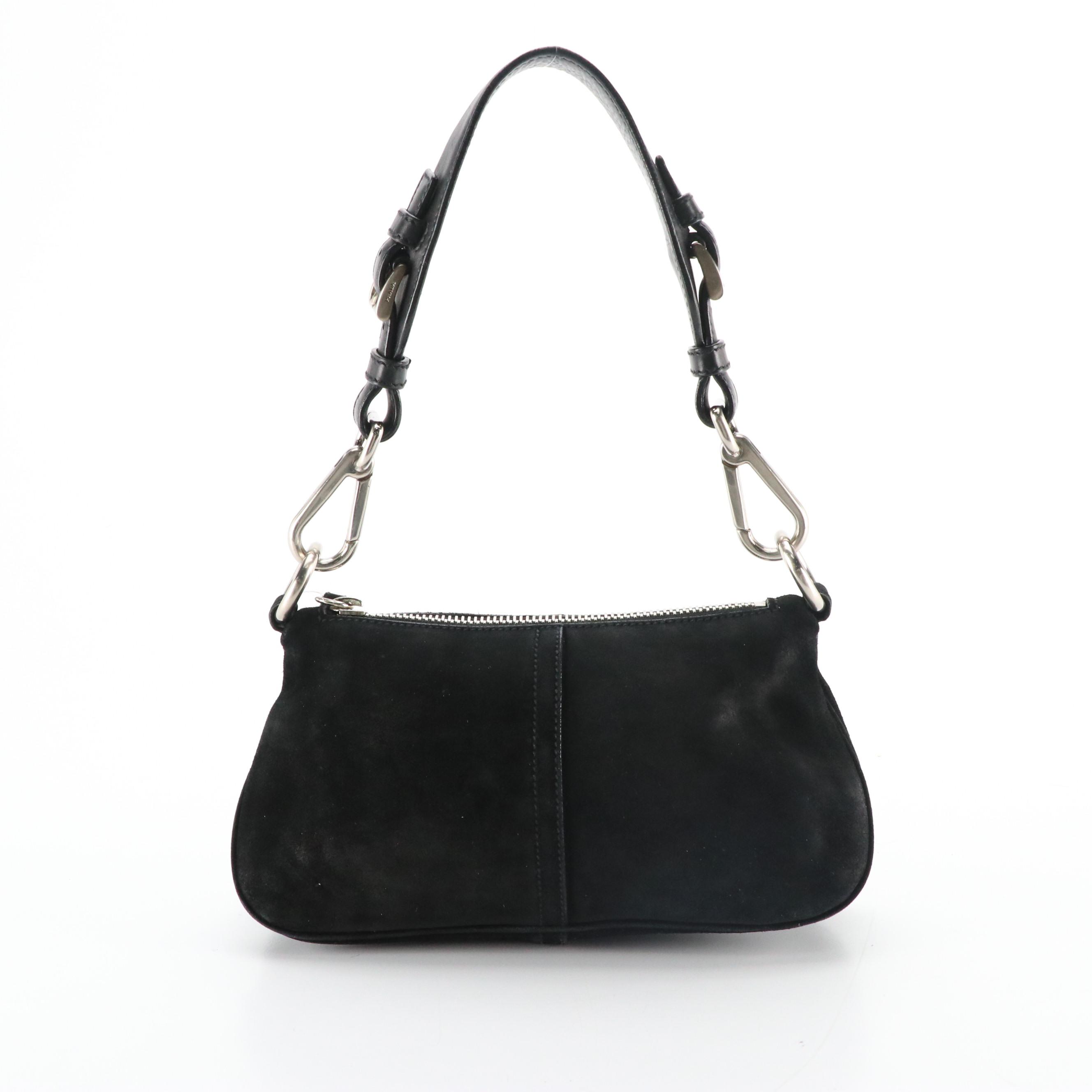 Prada Black Scamosciato Suede and Leather Small Shoulder Bag