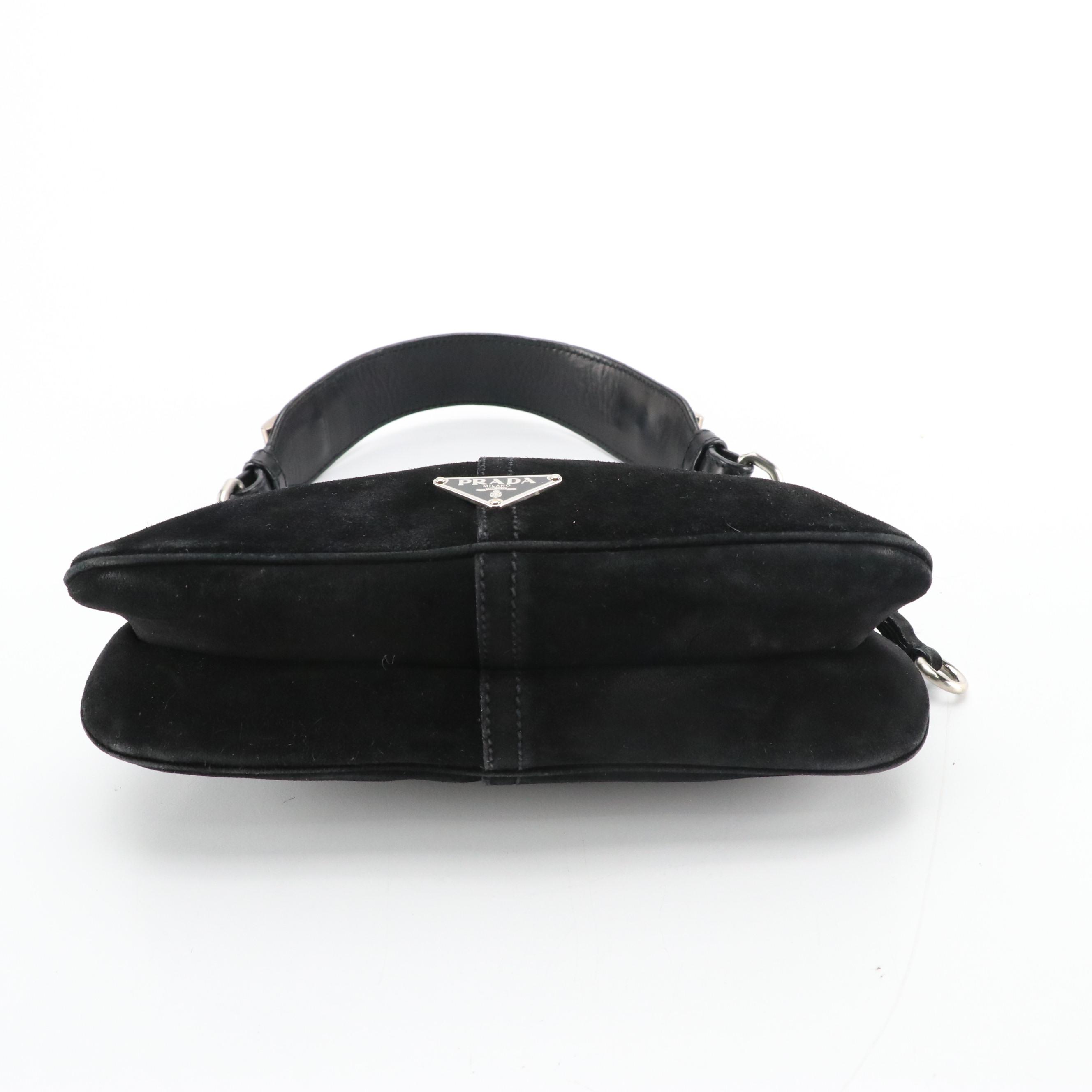Prada Black Scamosciato Suede and Leather Small Shoulder Bag