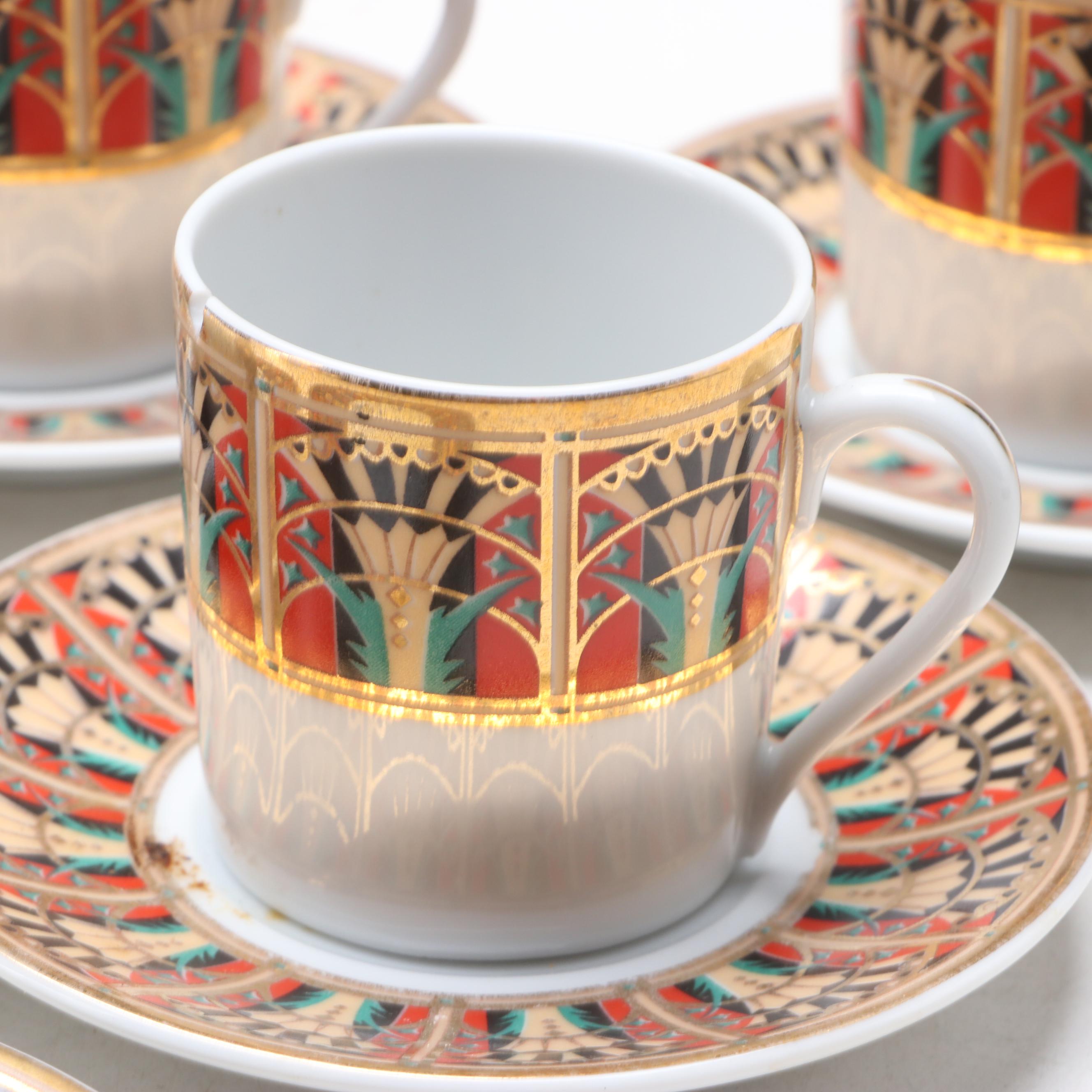 Tunisie Porcelaine La Rose des Sables Porcelain Demitasse Cups and Saucers