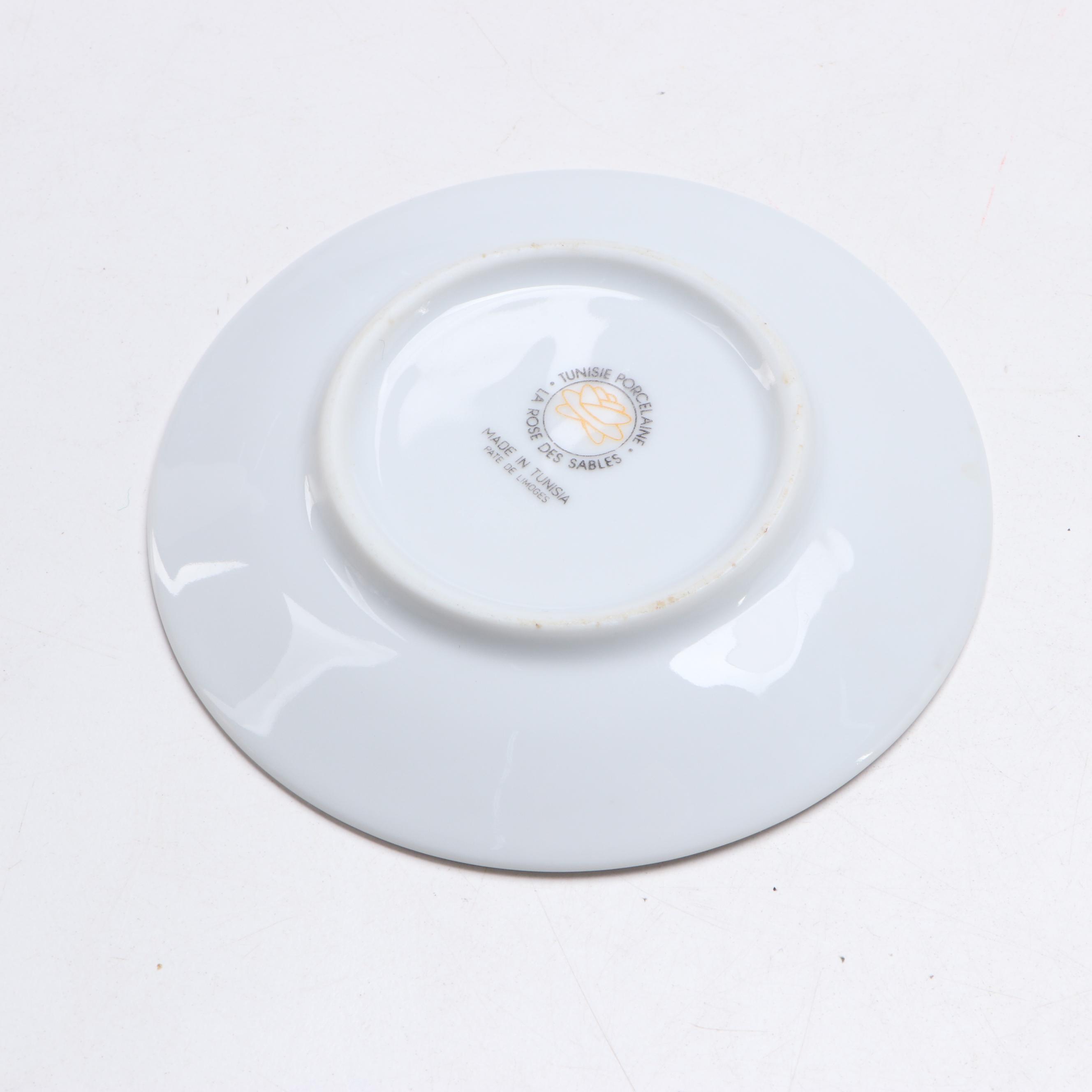 Tunisie Porcelaine La Rose des Sables Porcelain Demitasse Cups and Saucers
