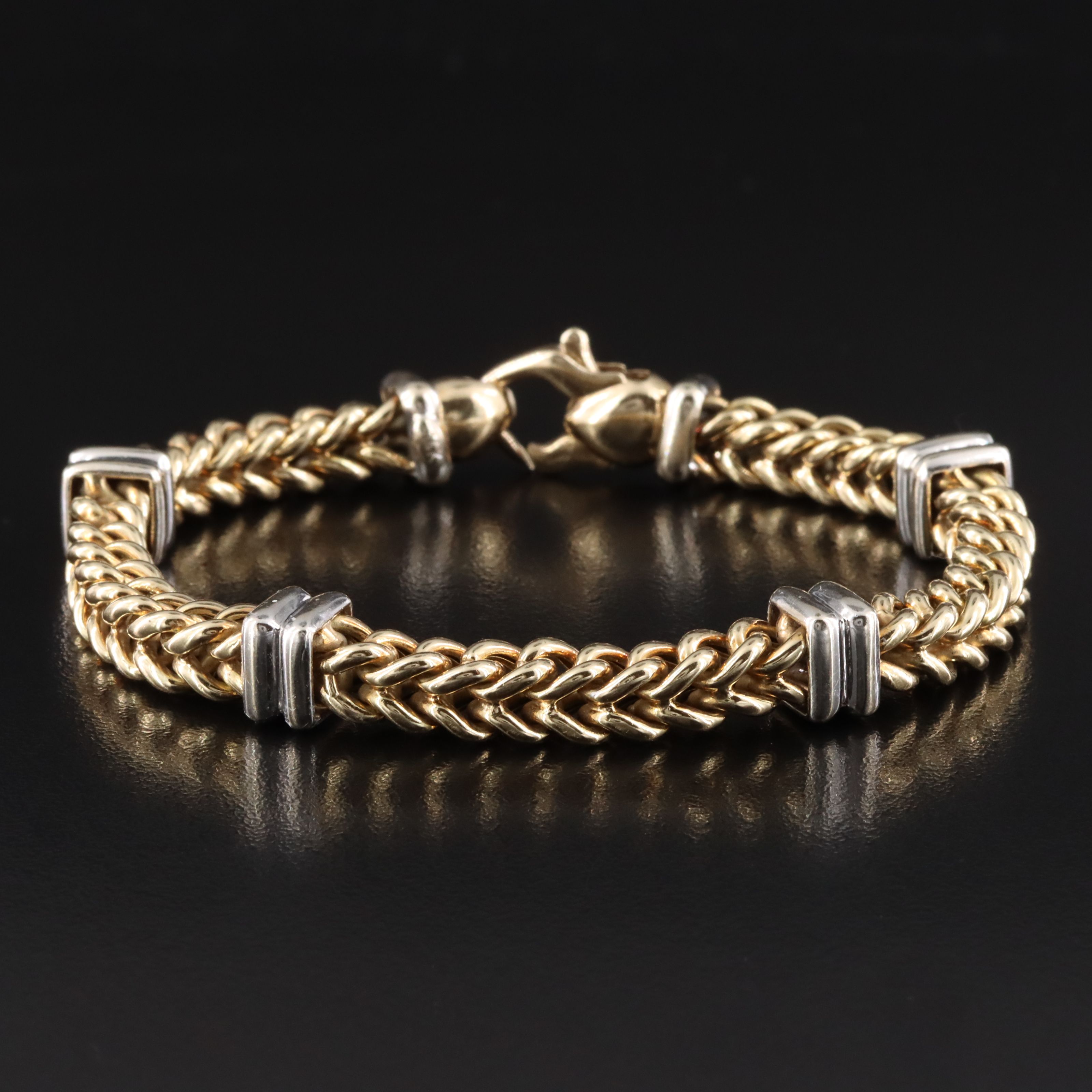 14K Two-Tone Square Curb Chain Bracelet