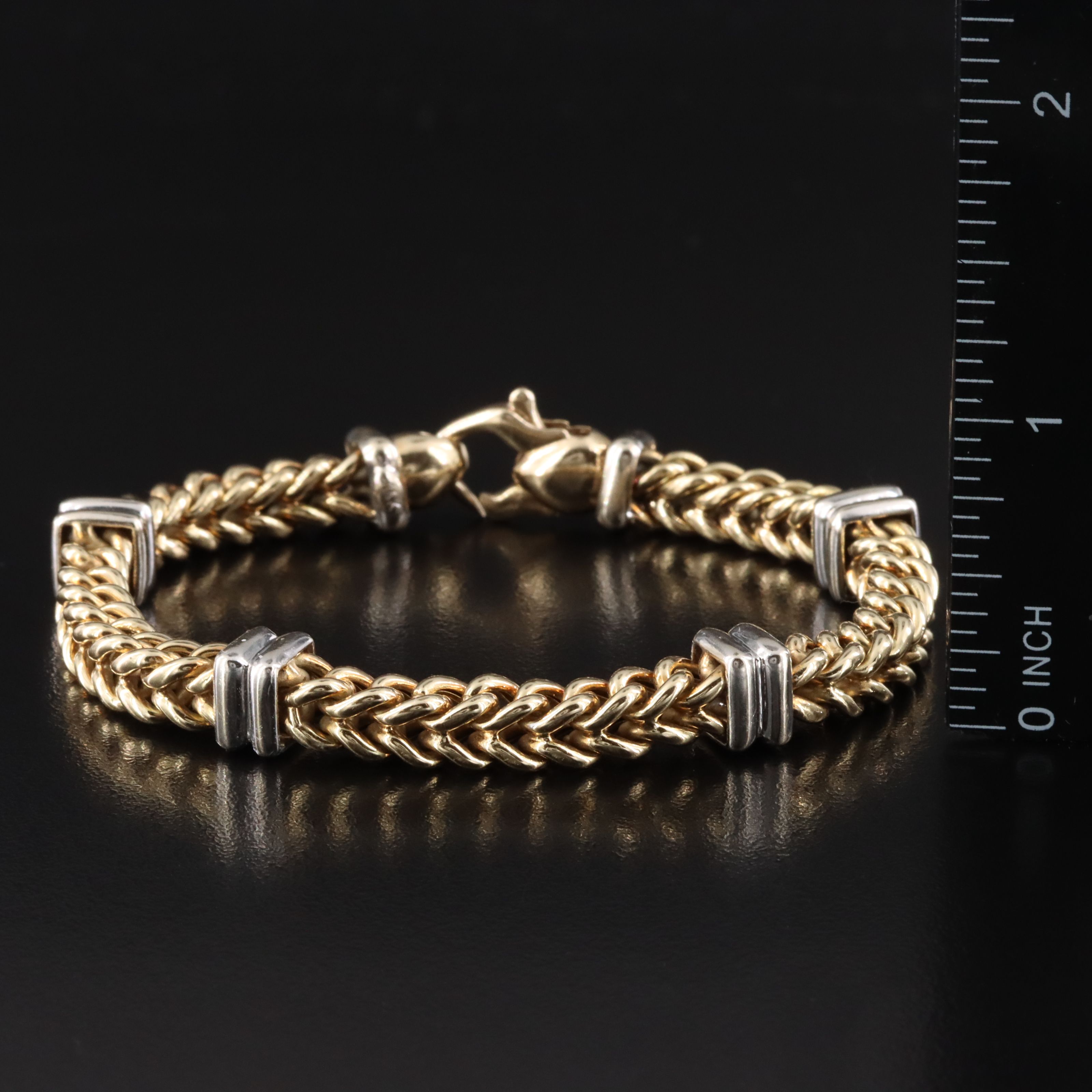 14K Two-Tone Square Curb Chain Bracelet