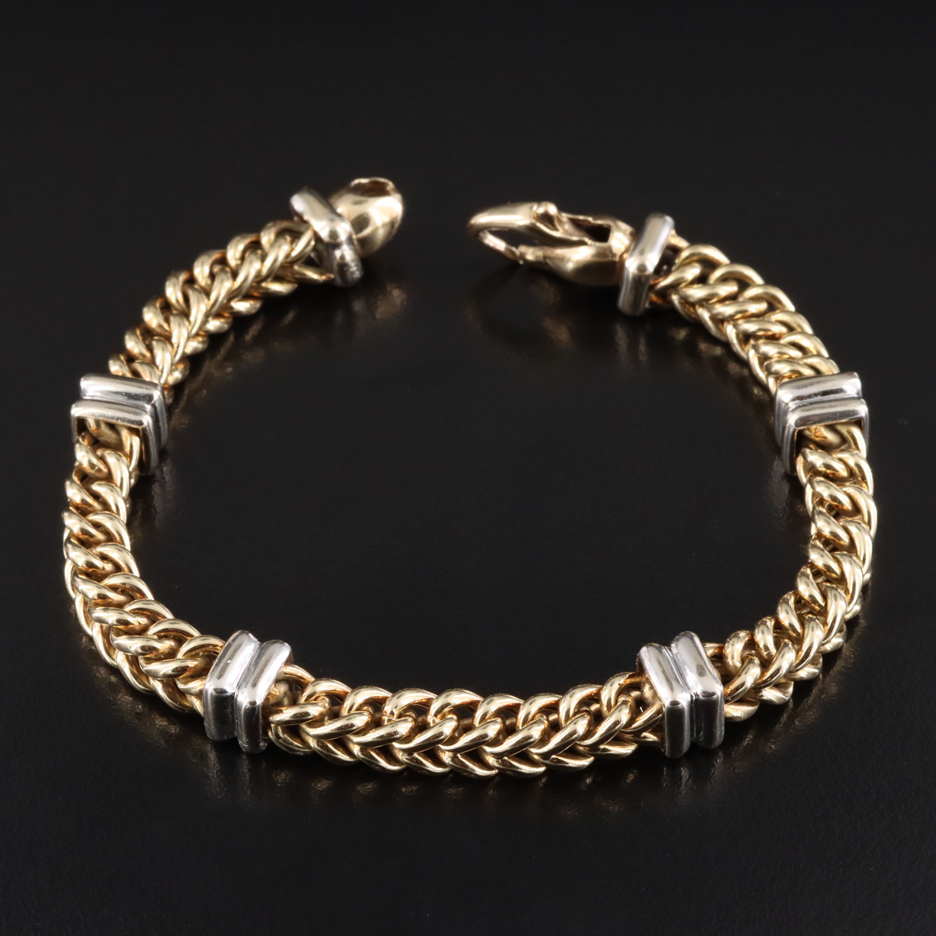 14K Two-Tone Square Curb Chain Bracelet