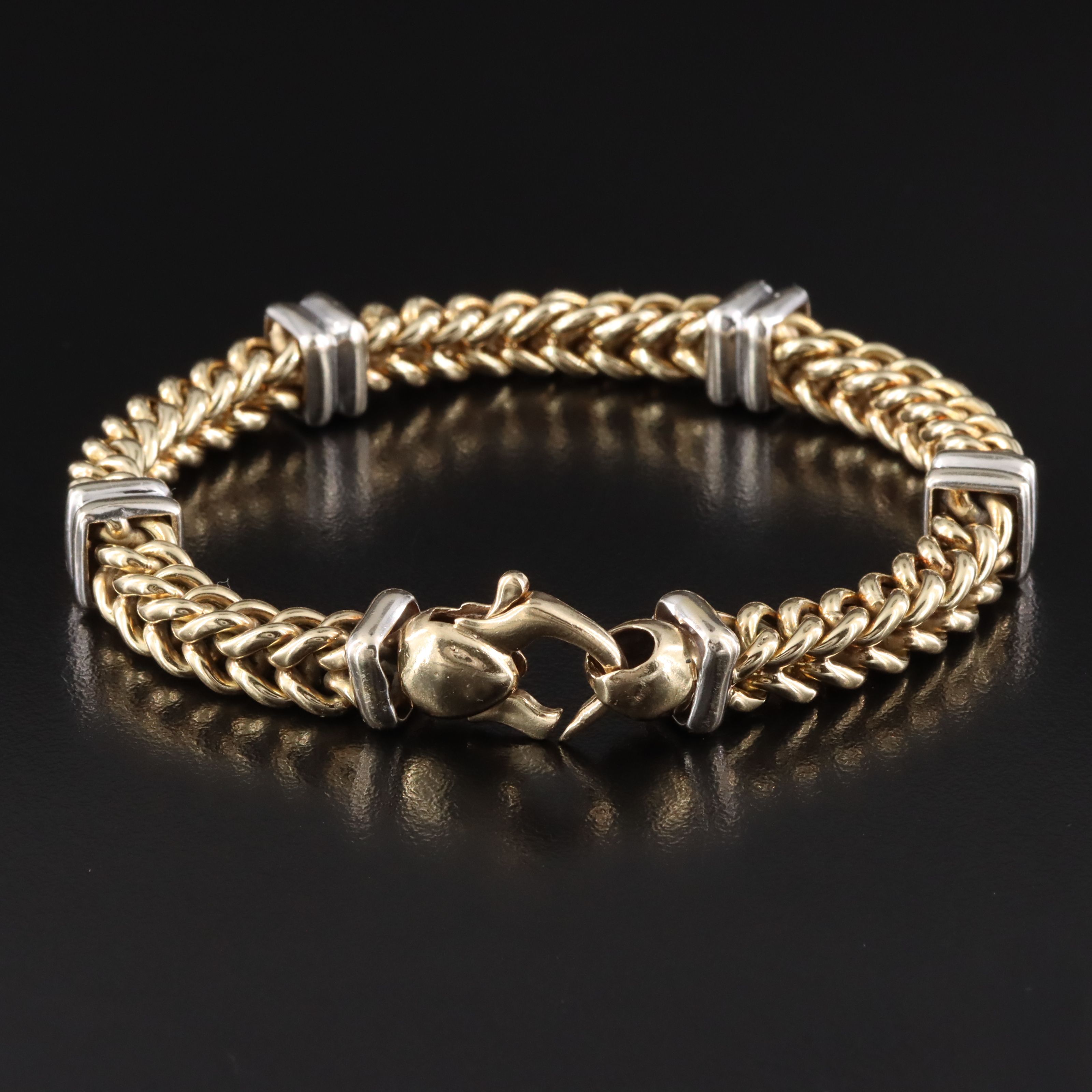 14K Two-Tone Square Curb Chain Bracelet