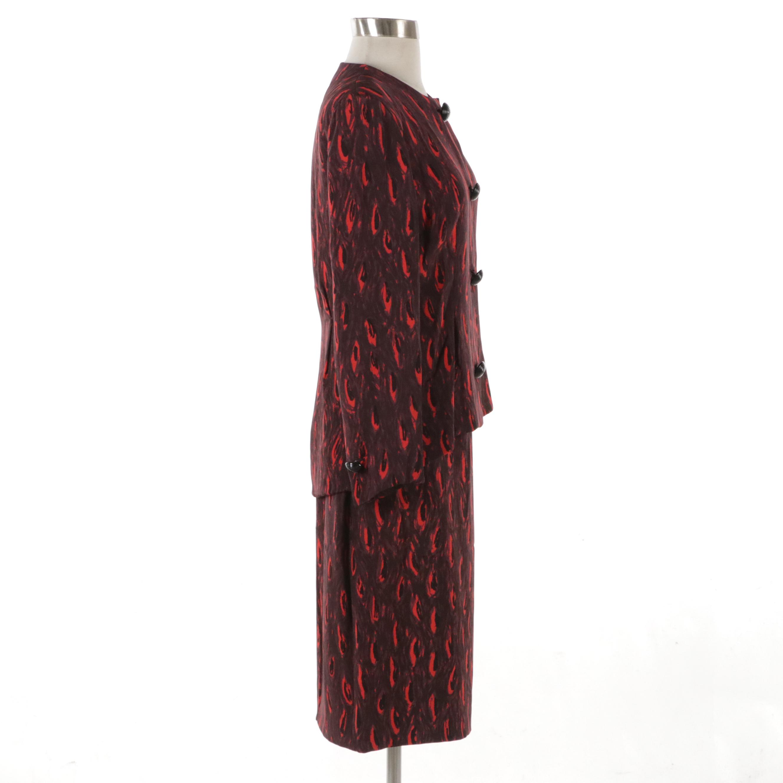 Givenchy Red and Black Silk Abstract Printed Two-Piece Skirt Set