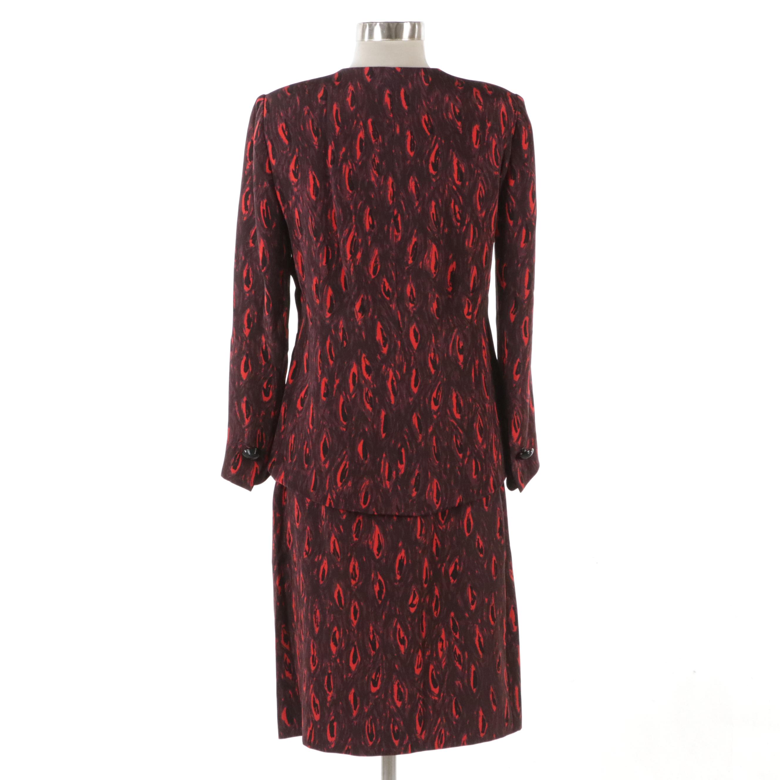 Givenchy Red and Black Silk Abstract Printed Two-Piece Skirt Set