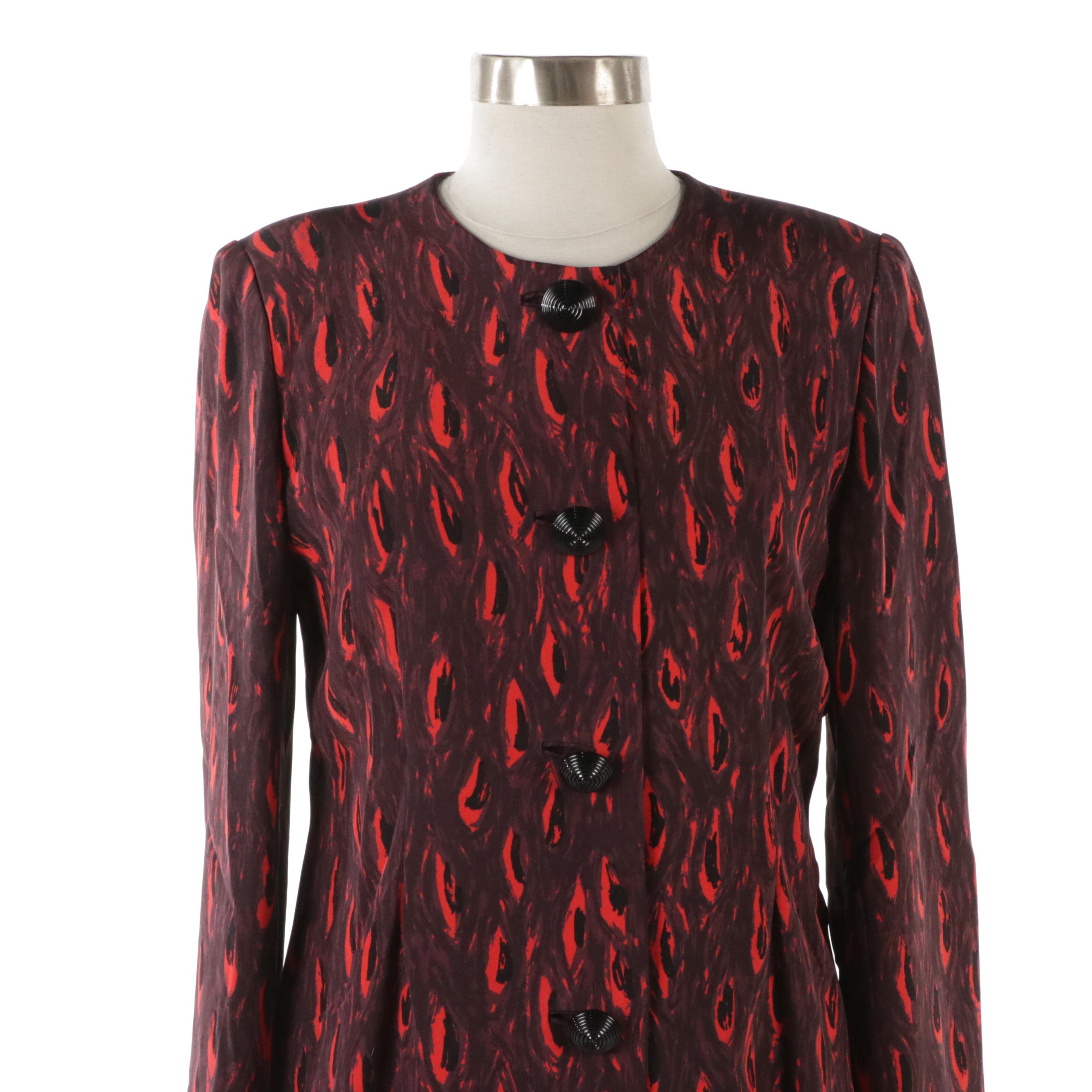 Givenchy Red and Black Silk Abstract Printed Two-Piece Skirt Set