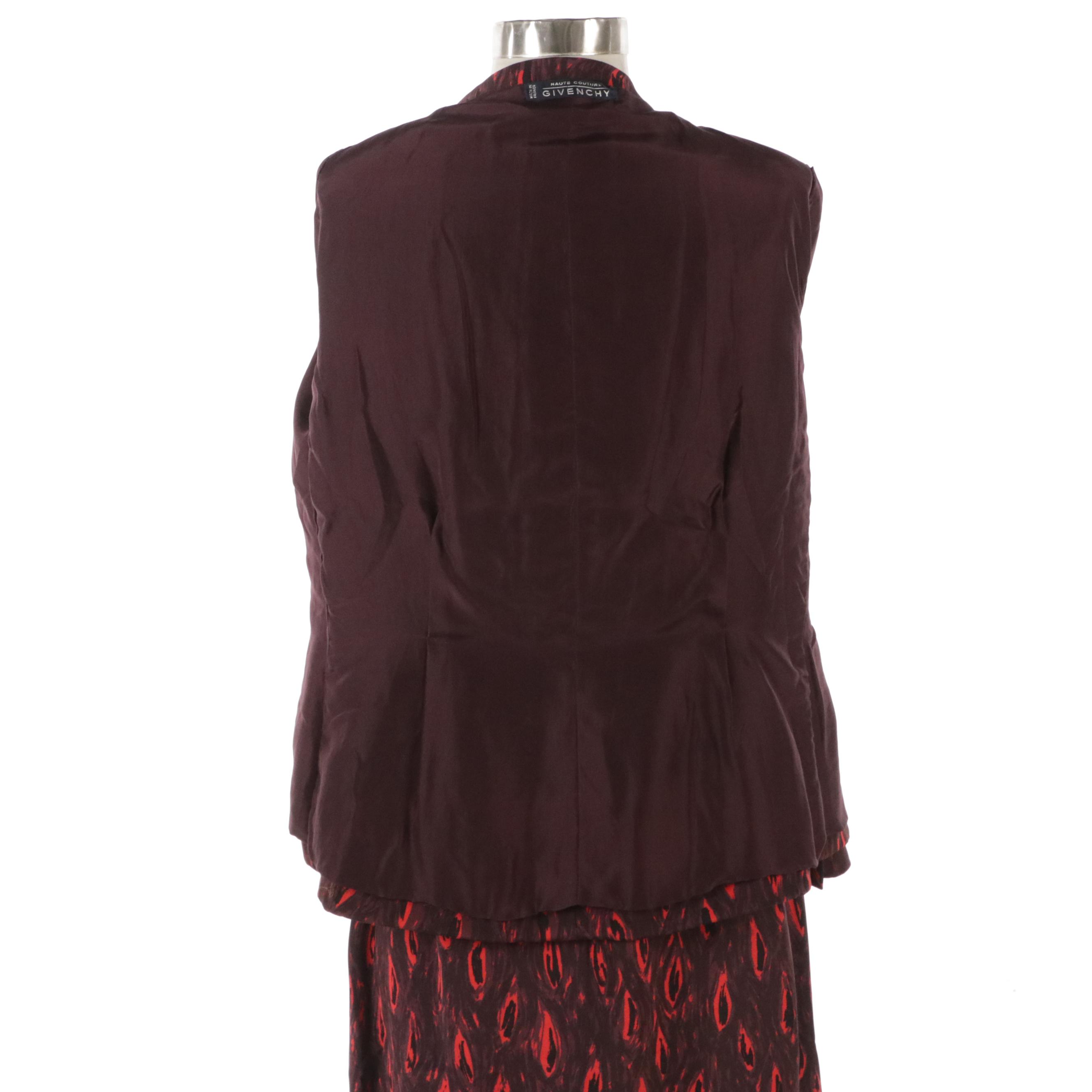 Givenchy Red and Black Silk Abstract Printed Two-Piece Skirt Set