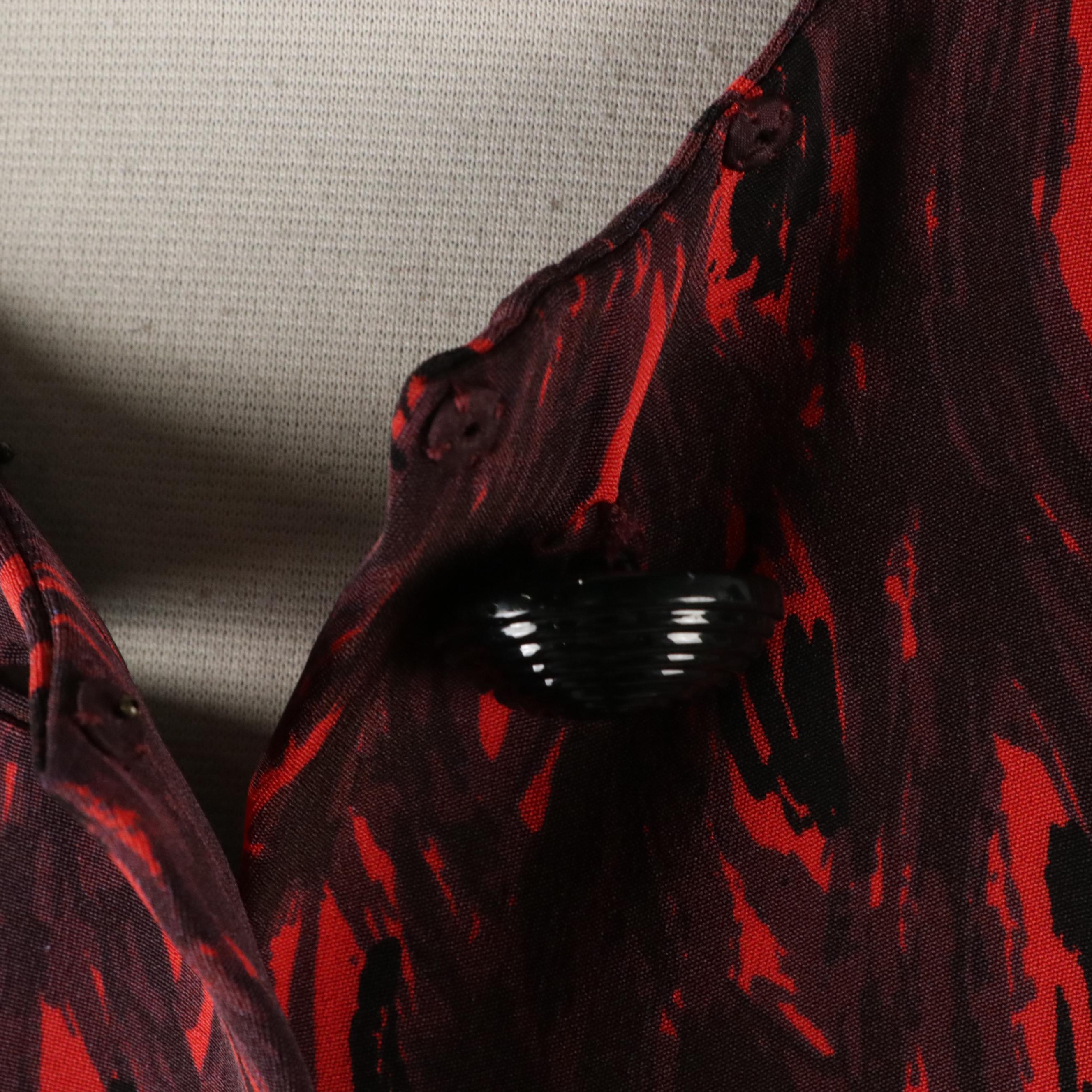 Givenchy Red and Black Silk Abstract Printed Two-Piece Skirt Set